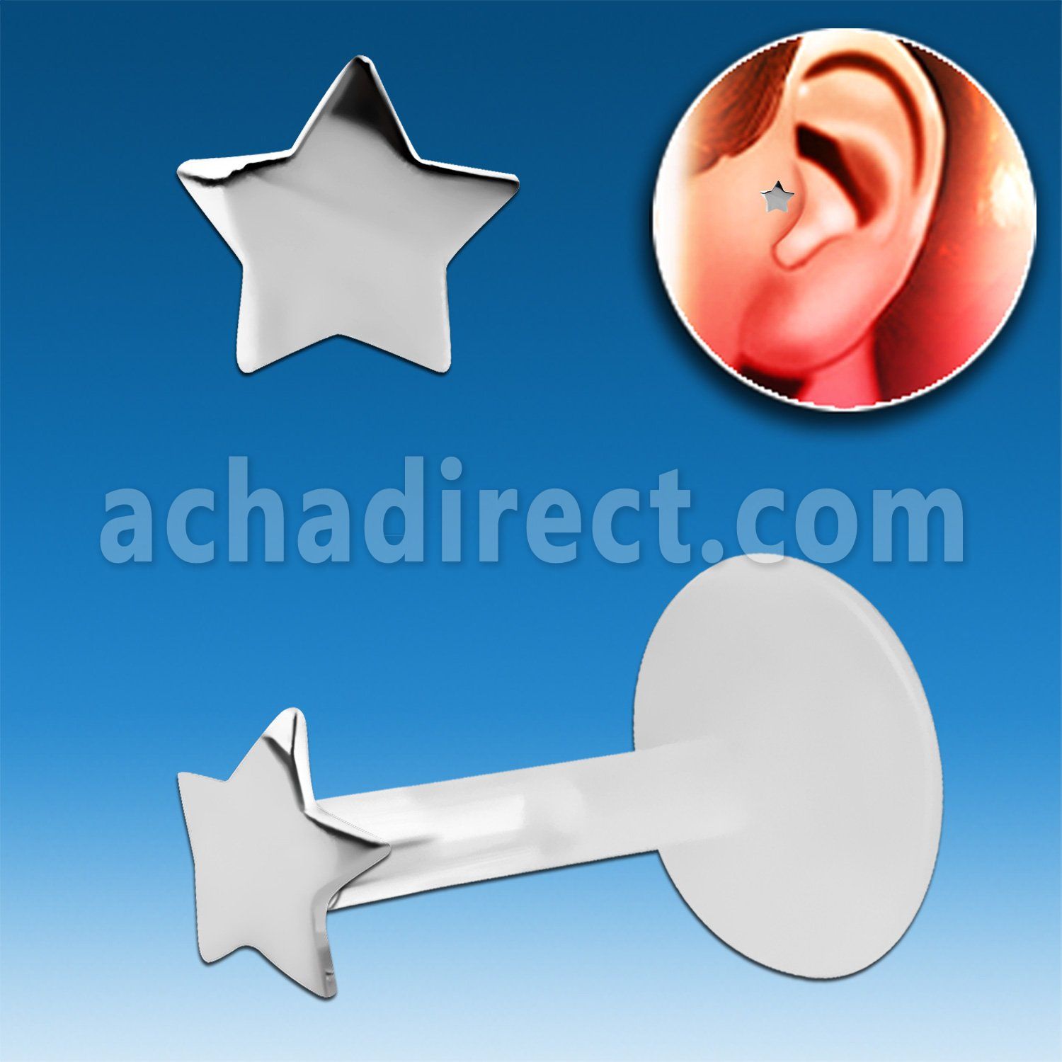 trgs17 bioflex tragus piercing w a 2mm silver star shaped top