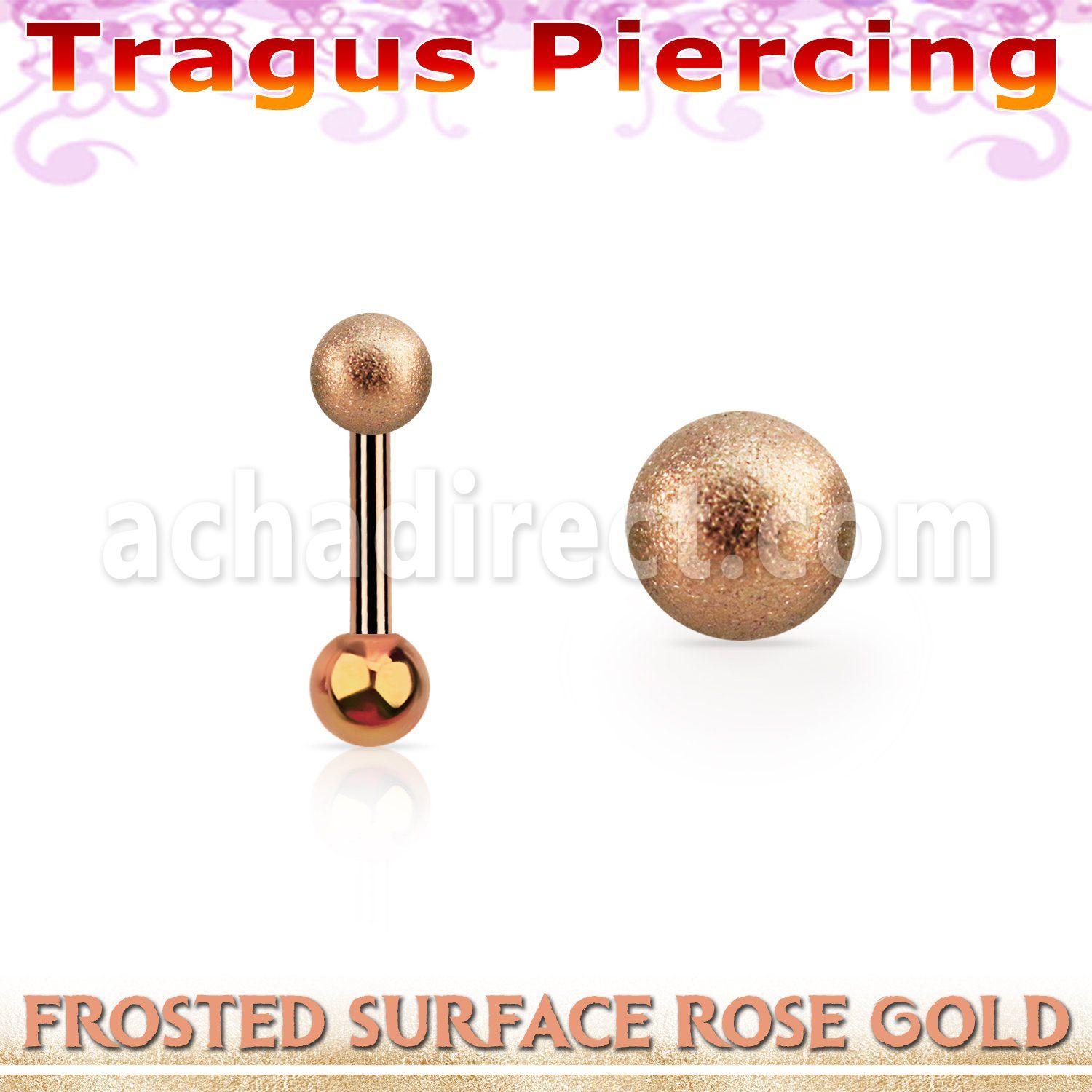trgtt34 rose gold steel tragus piercing 3mm frosted steel ball