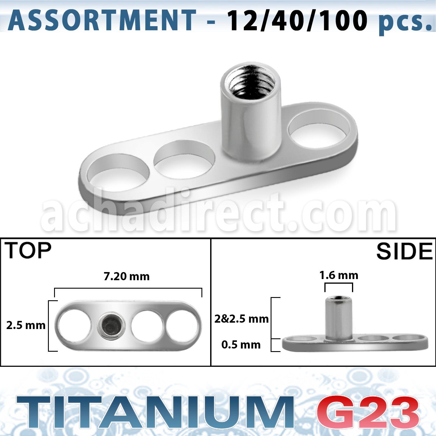 ublk303 solid titanium g23 dermal anchor base part w two holes
