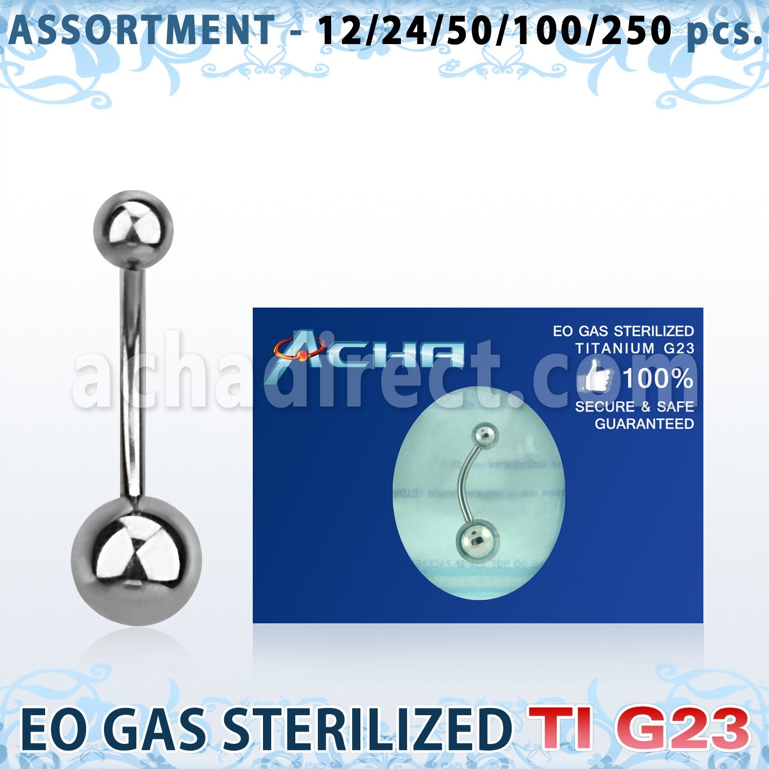 ublk472 sterilized titanium g23 belly banana with 5 8mm ball