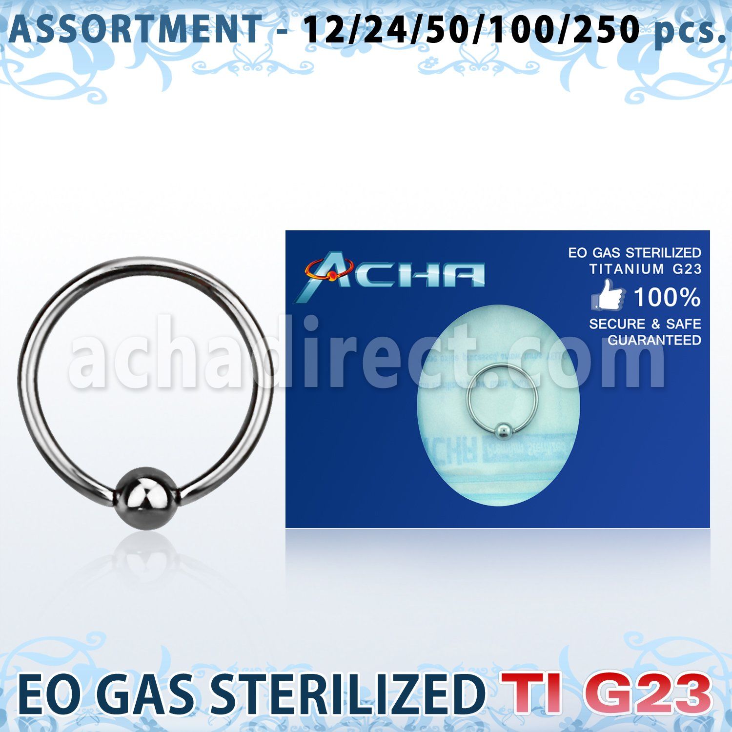 ublk478 sterilized titanium g23 ball closure ring with 3mm ball