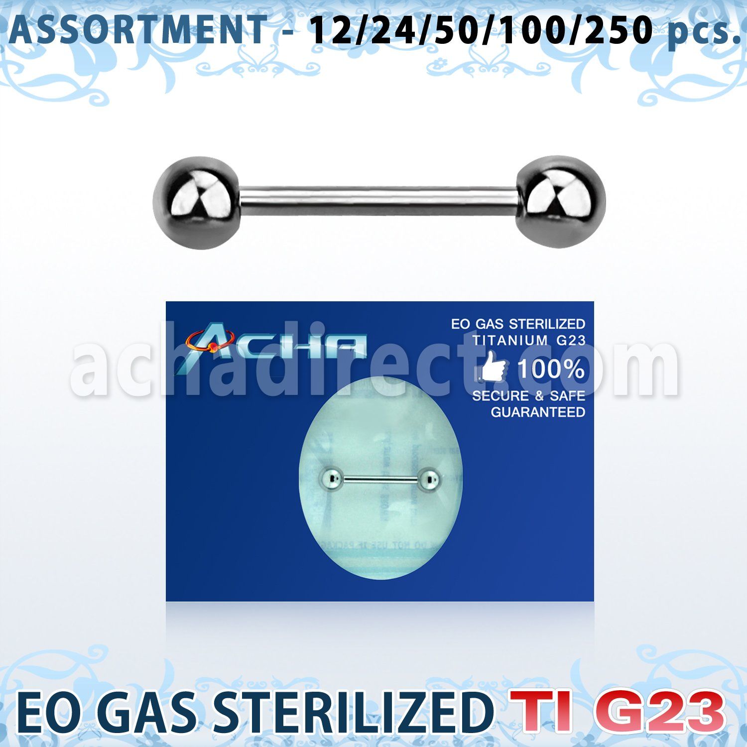 ublk482 sterilized titanium g23 nipple barbell with a 5mm ball