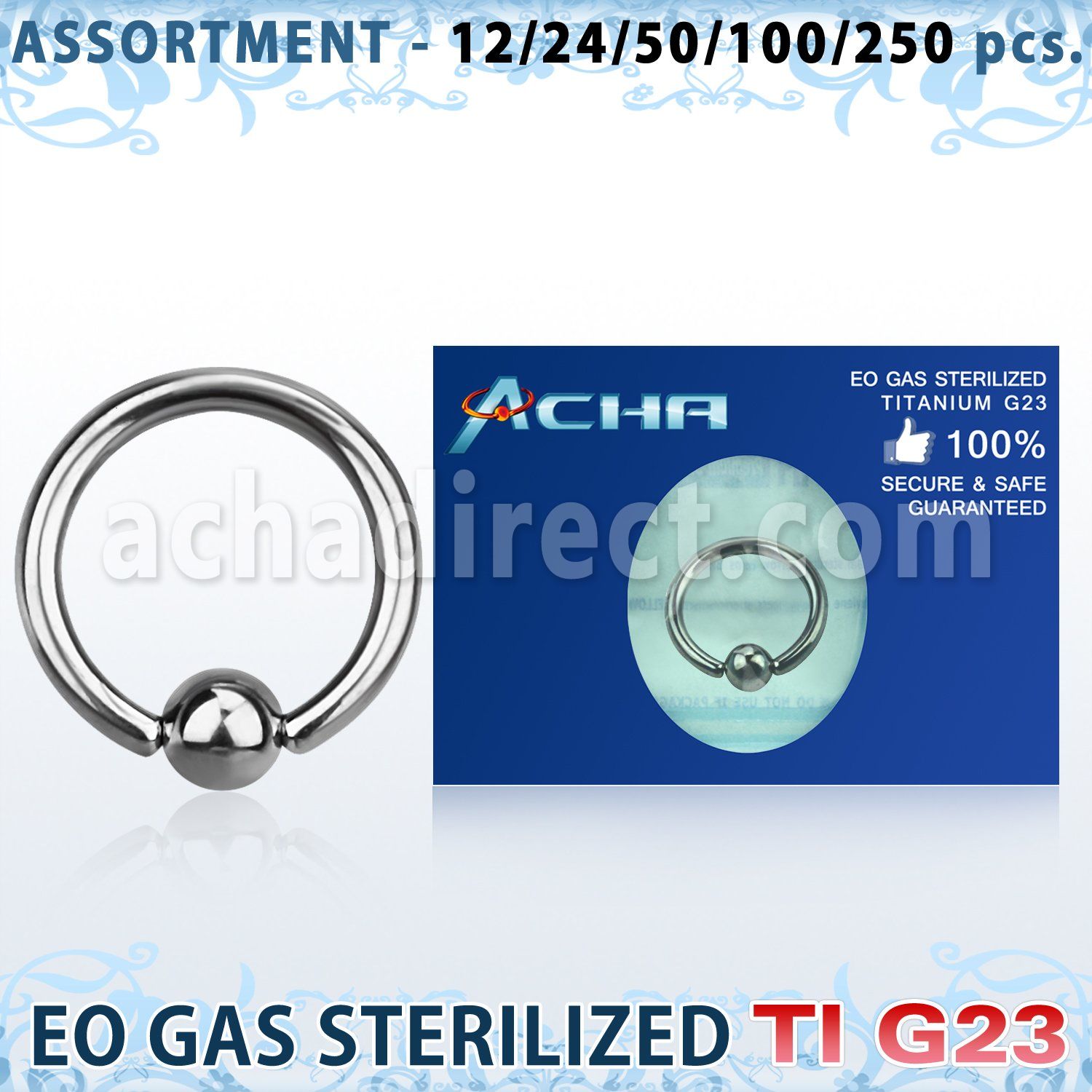 ublk489 sterilized titanium g23 ball closure ring with 4mm ball