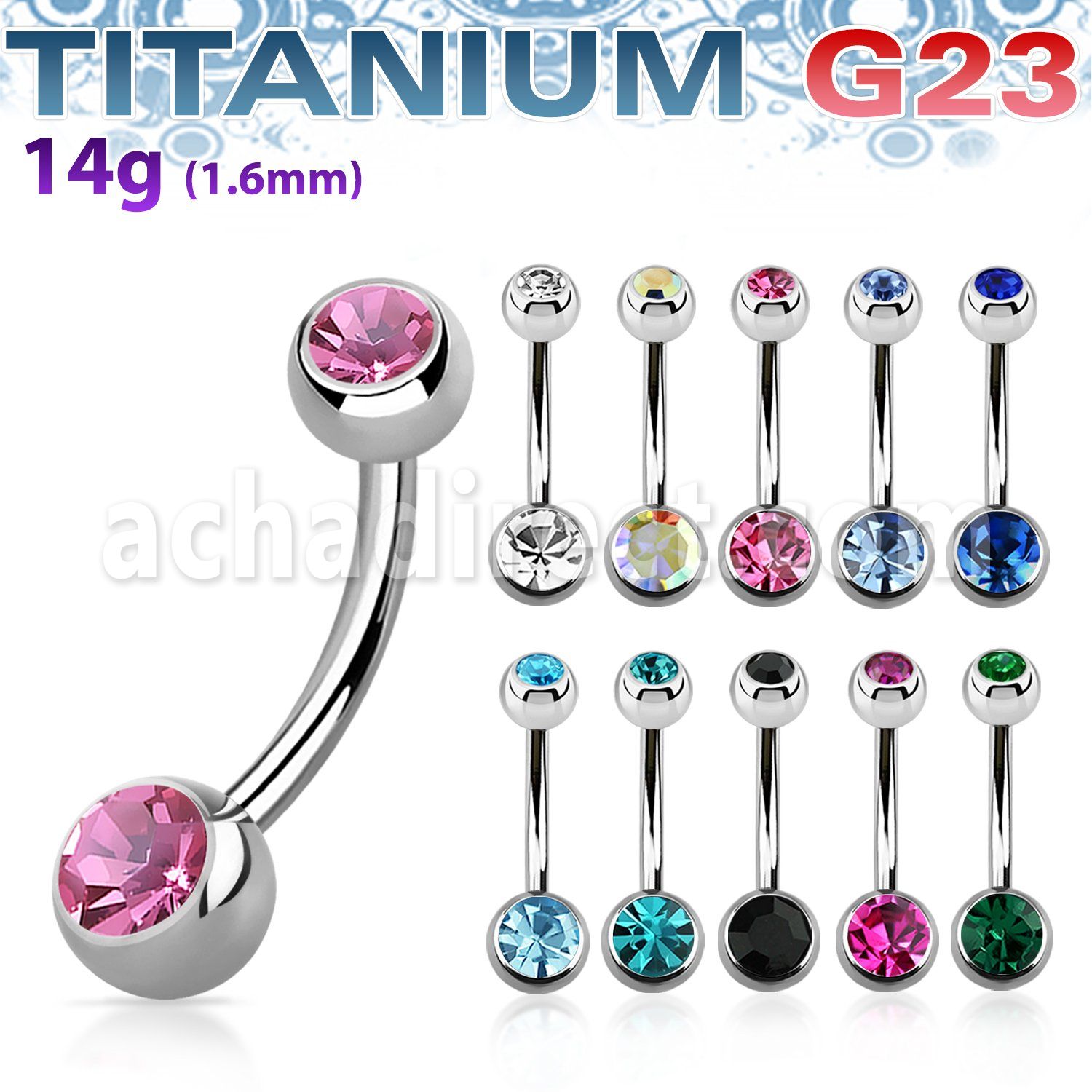 ubn2cs titanium belly banana bezel set jewel balls