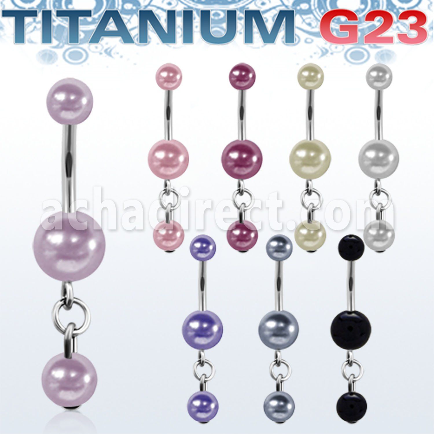 ubndpr1 titanium g23 banana w 5 8mm pearl balls 6mm pearl