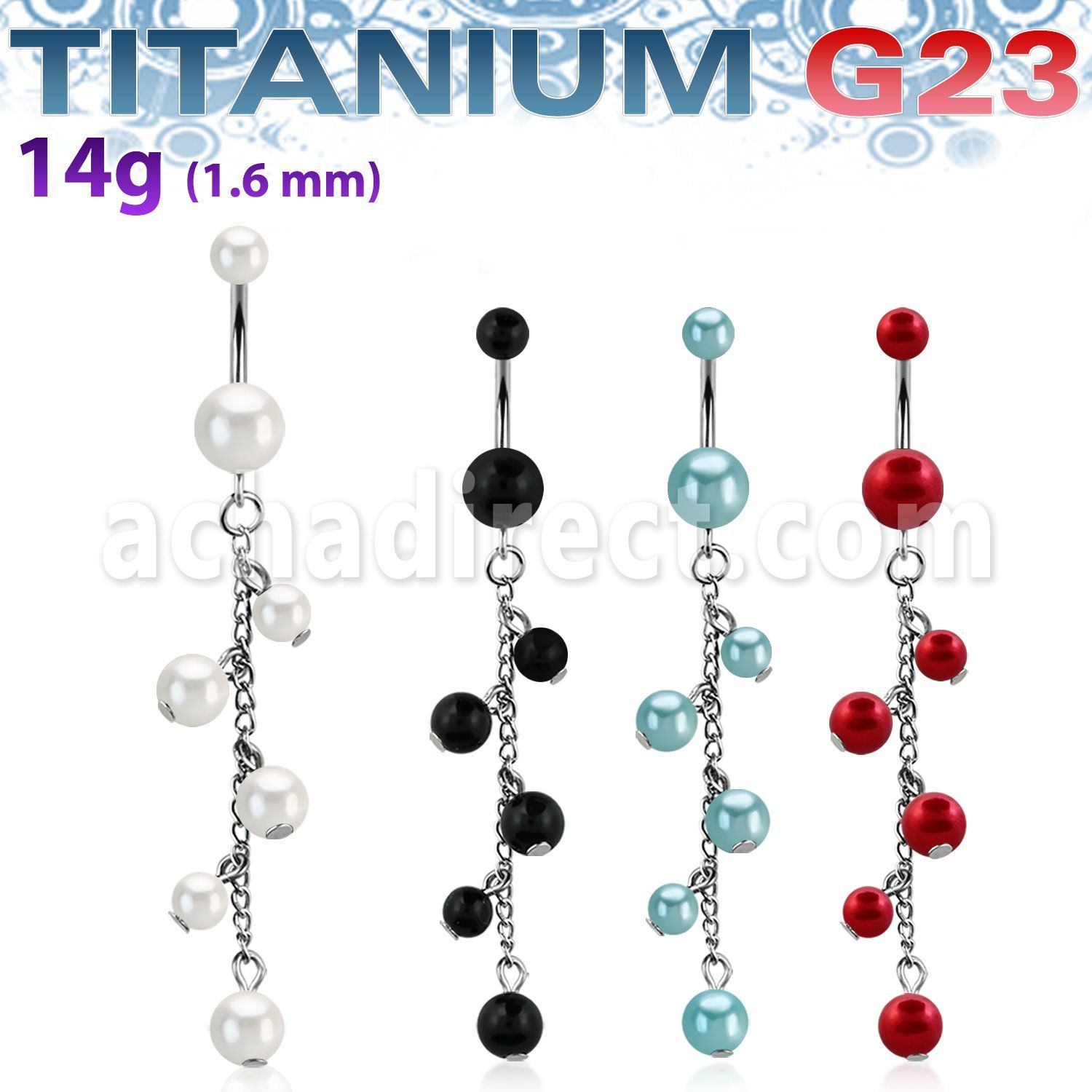 ubndpr7 titanium g23 banana w pearl balls multi pearl chain