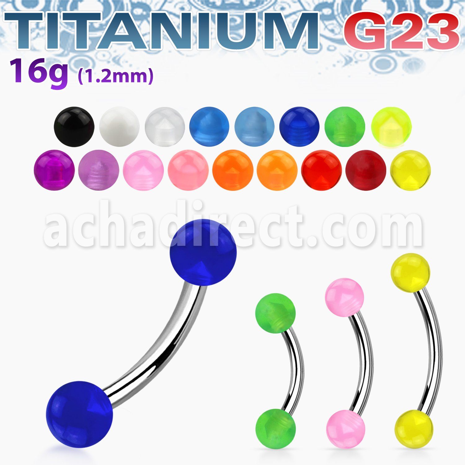 ubnev titanium g23 banana eyebrow ring w 3mm acrylic uv balls