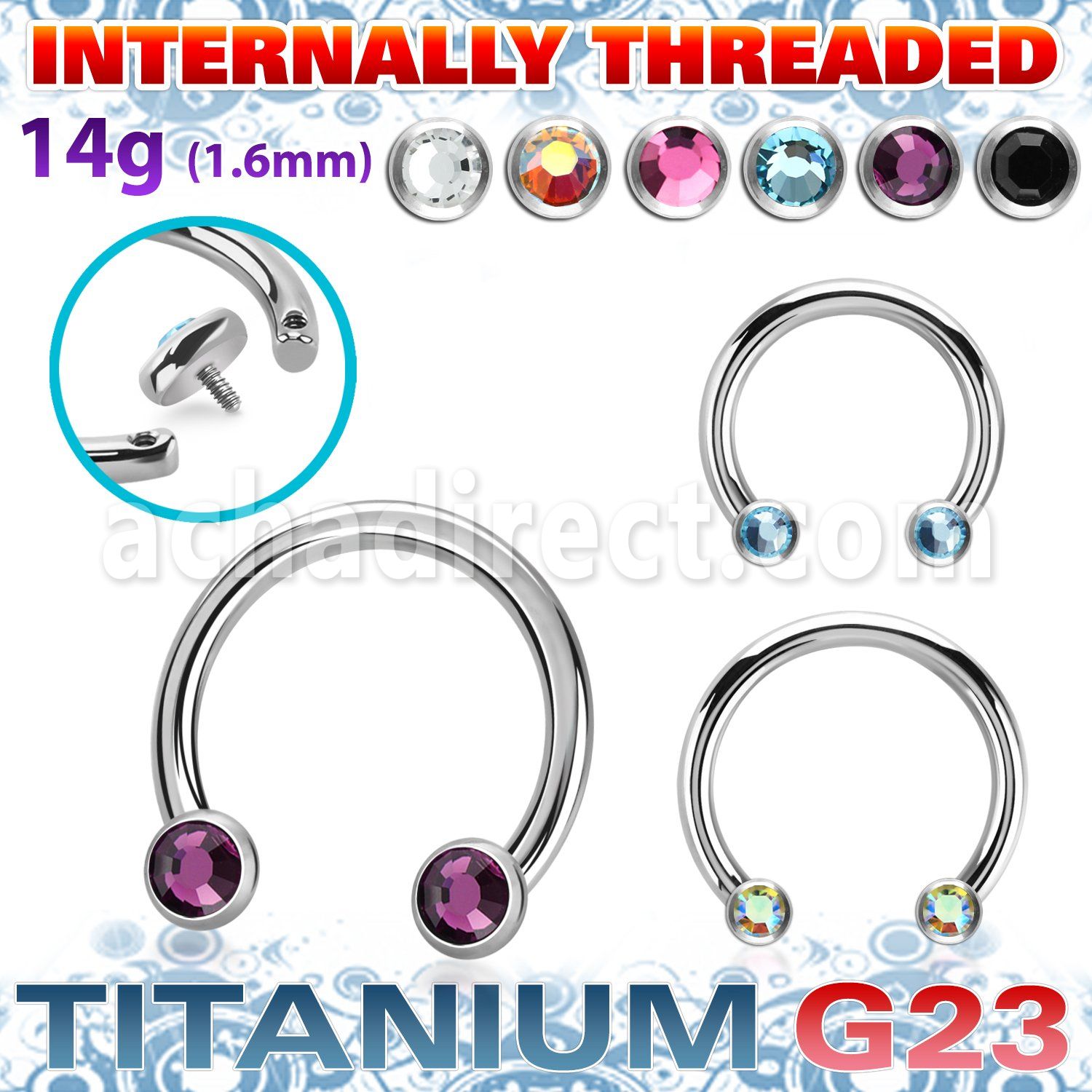 ucbfbih titanium g23 circular barbell flat crystals internal