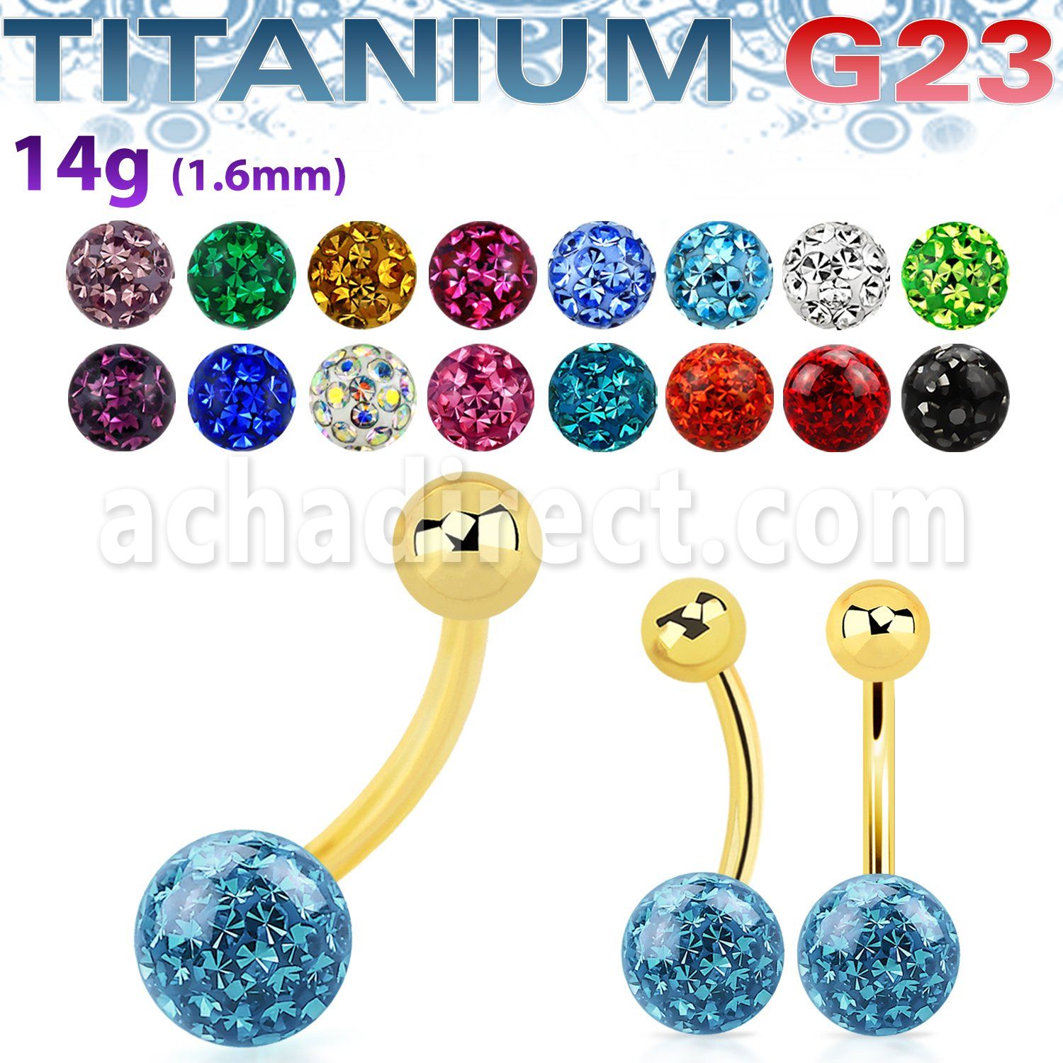 ugbnfr8 gold anodized titanium belly banana 14g ferido ball