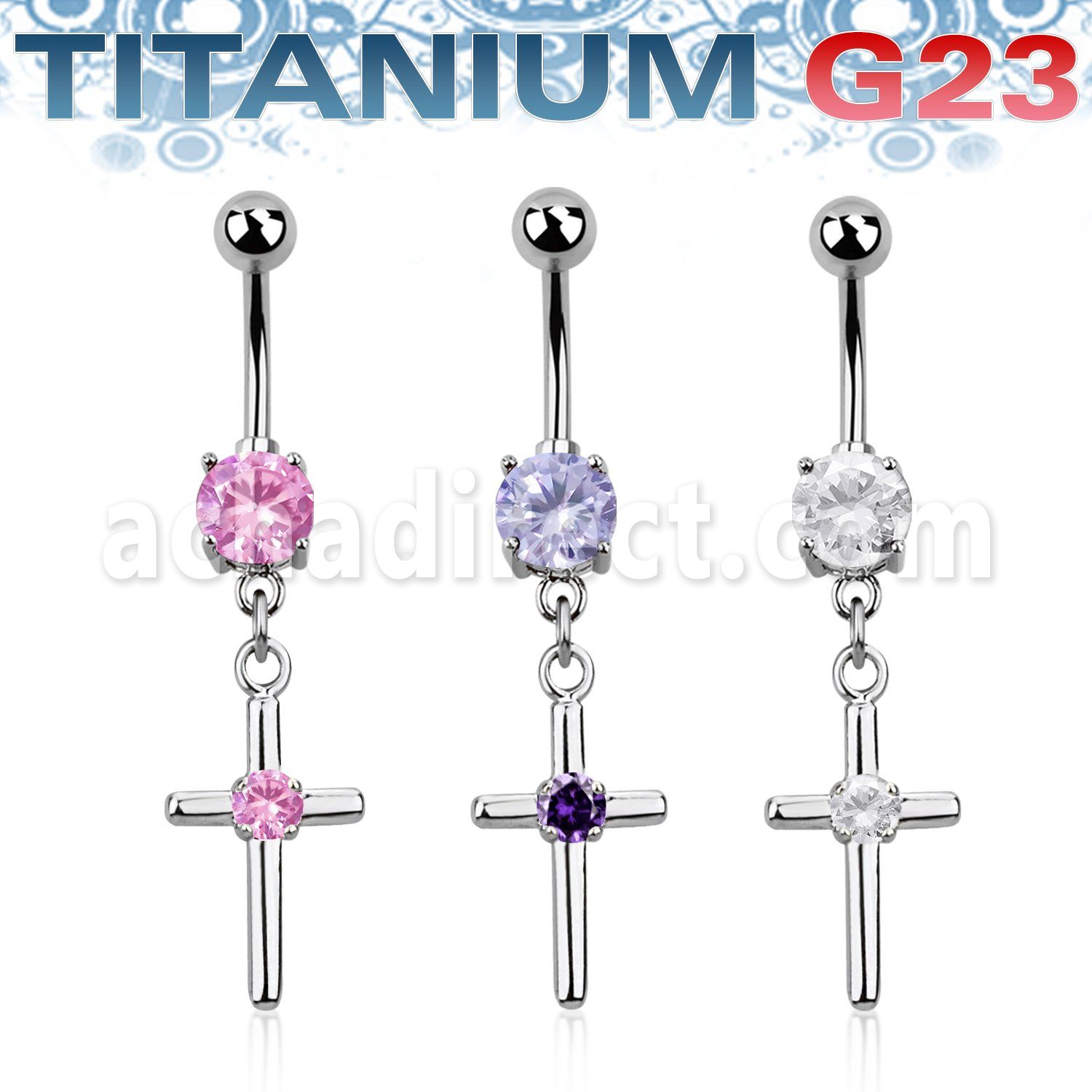 umcd394 titanium g23 belly banana w 5 8mm bezel jewel cross