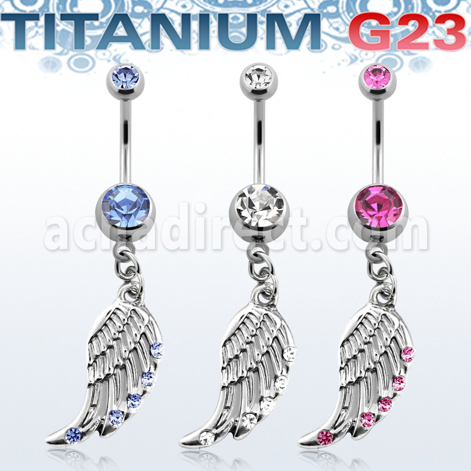 umcd568 titanium g23 banana w 5 8mm bezel jewel crystal wing