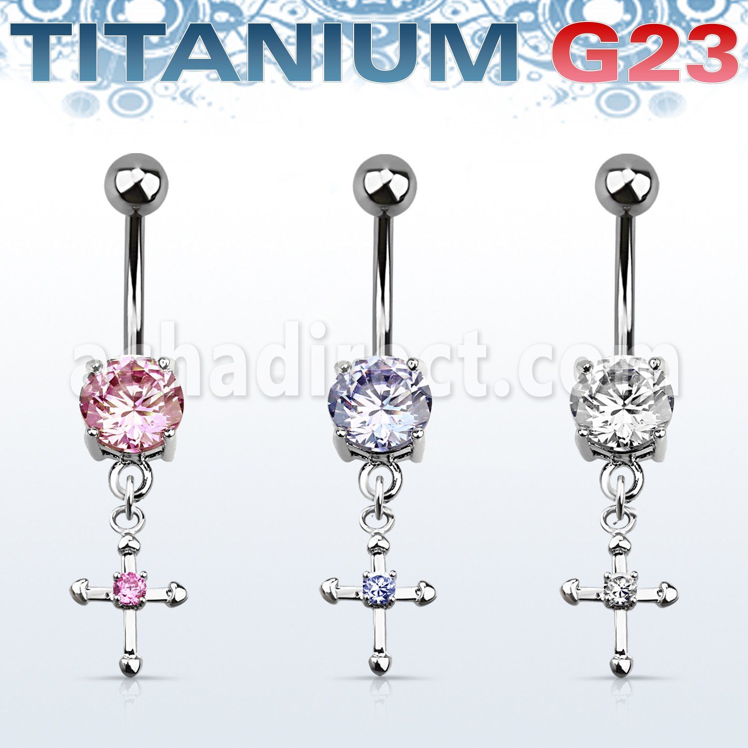 umcdz14s titanium g23 banana w 5 8mm bezel jewel small cross