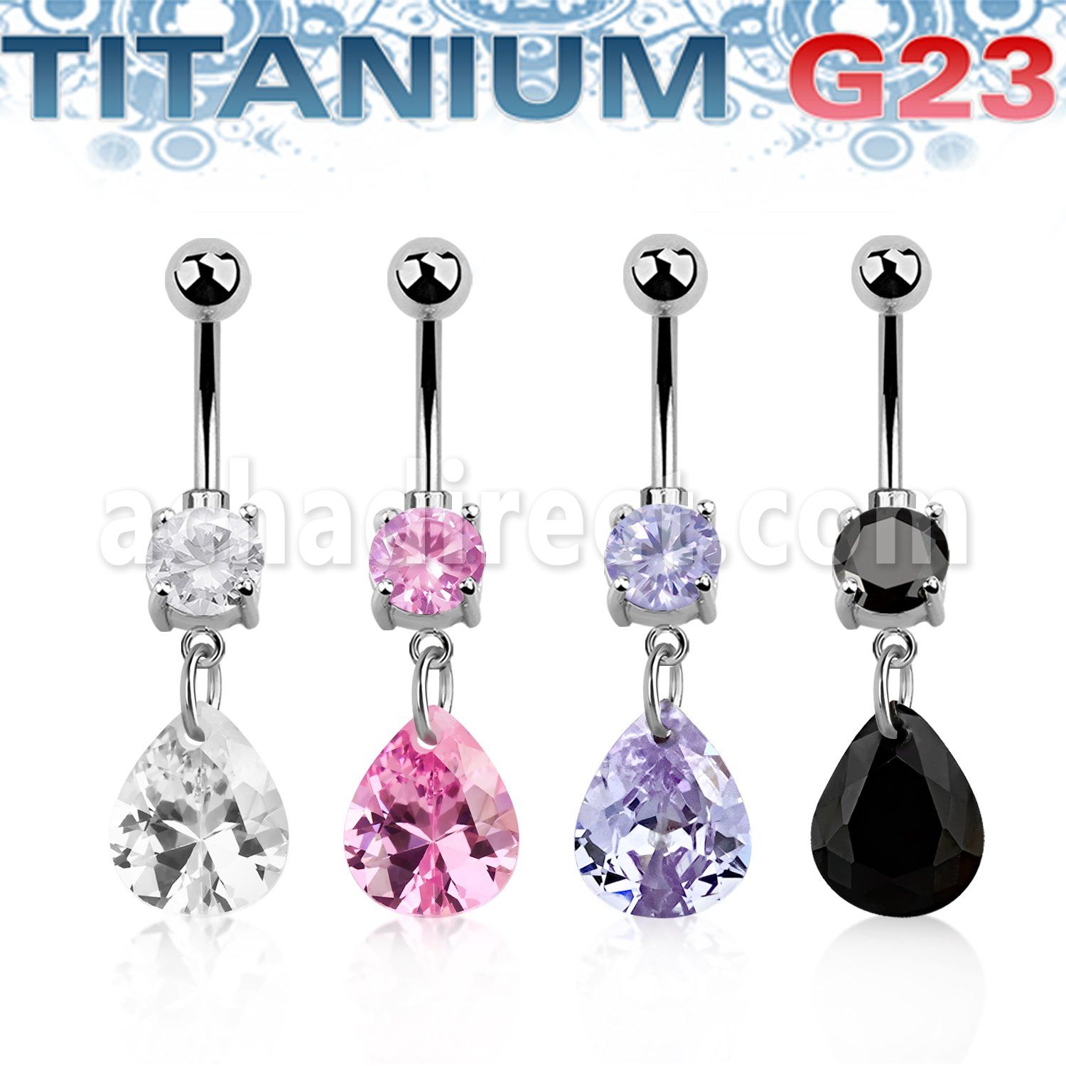 umcdz409 titanium g23 banana w 5 8mm bezel jewel pear cz