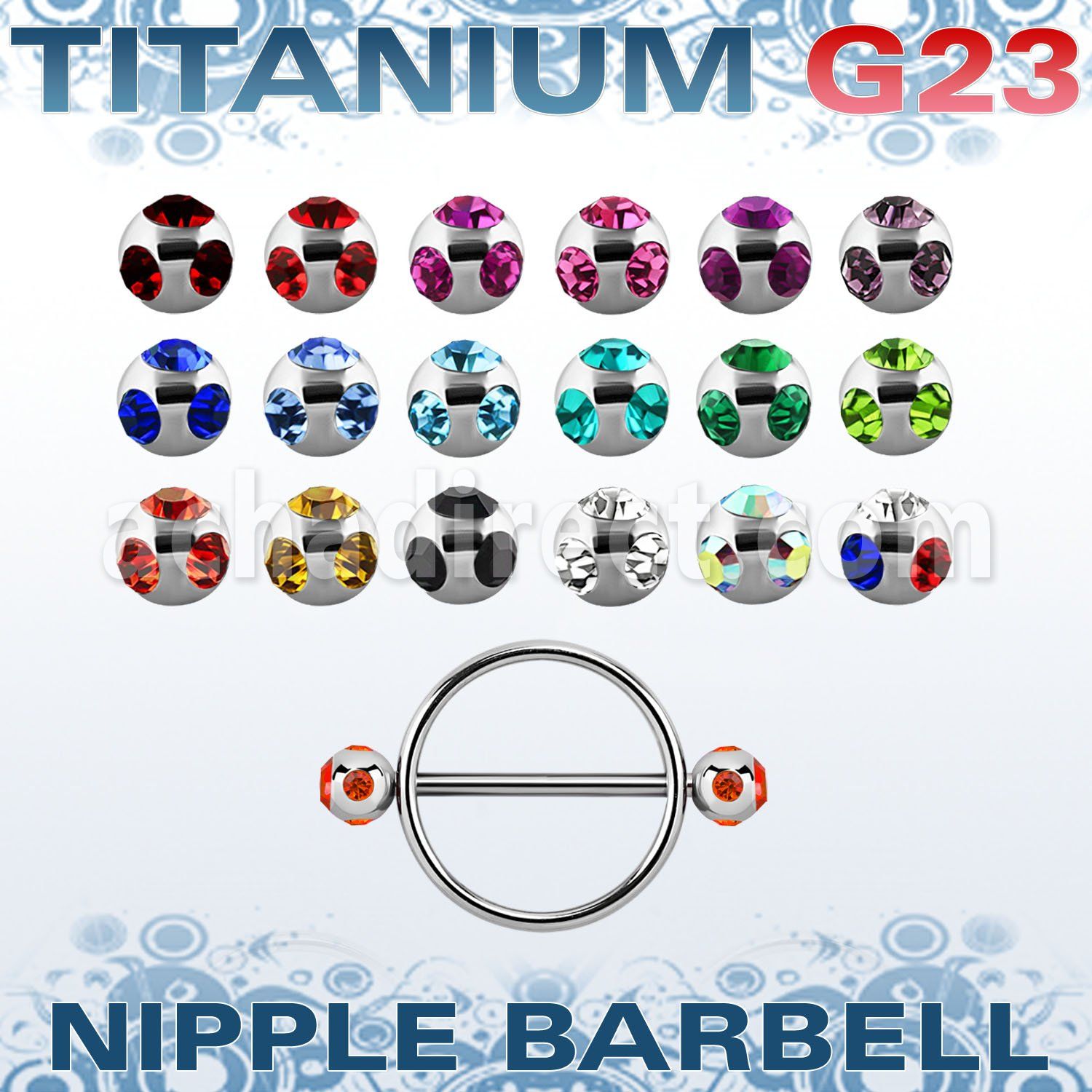 umjnpe5 steel nipple shield w titanium bar w multi jewel ball