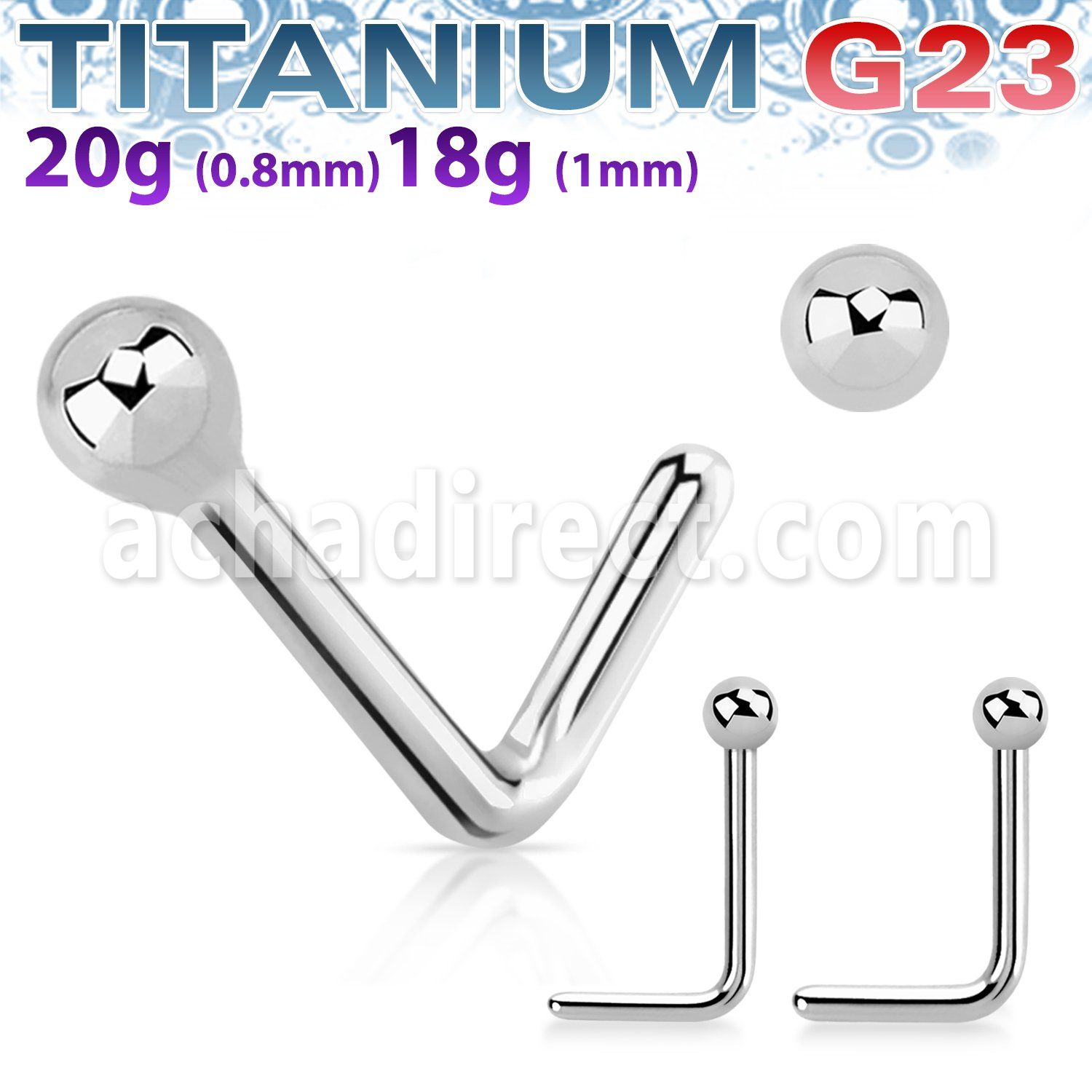 unlb high polished titanium g23 nose stud 2mm