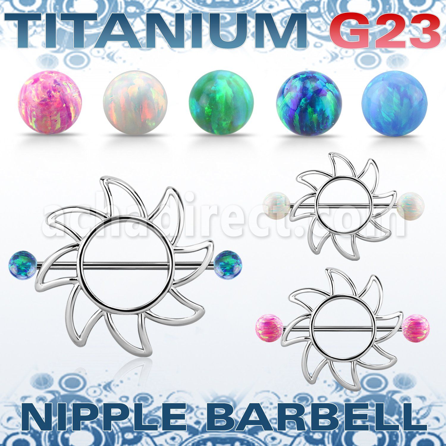 uonp103 sun shaped nipple shield titanium barbell 5mm opal balls