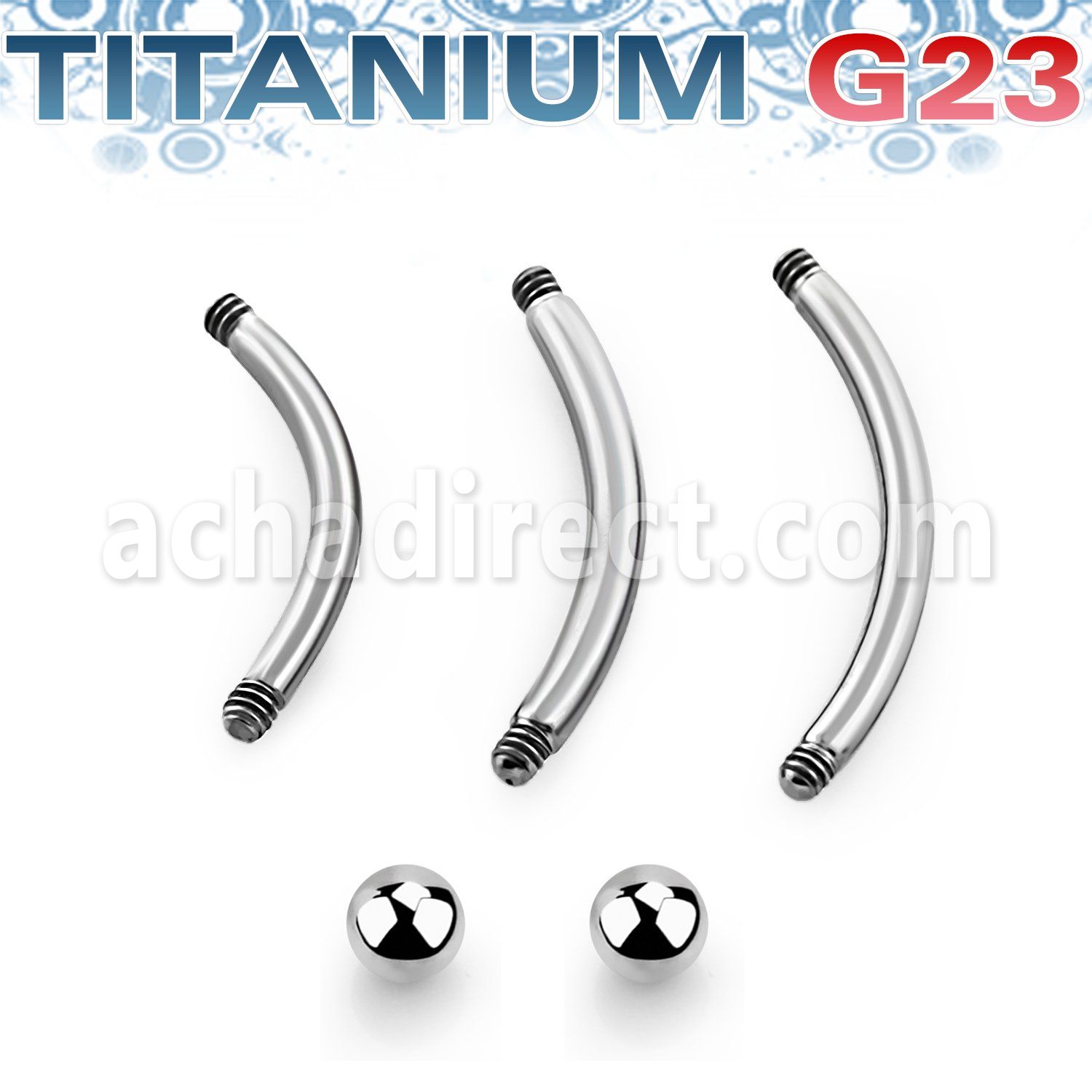 uset01 3pcs of titanium g23 eyebrow banana bar 3mm ball