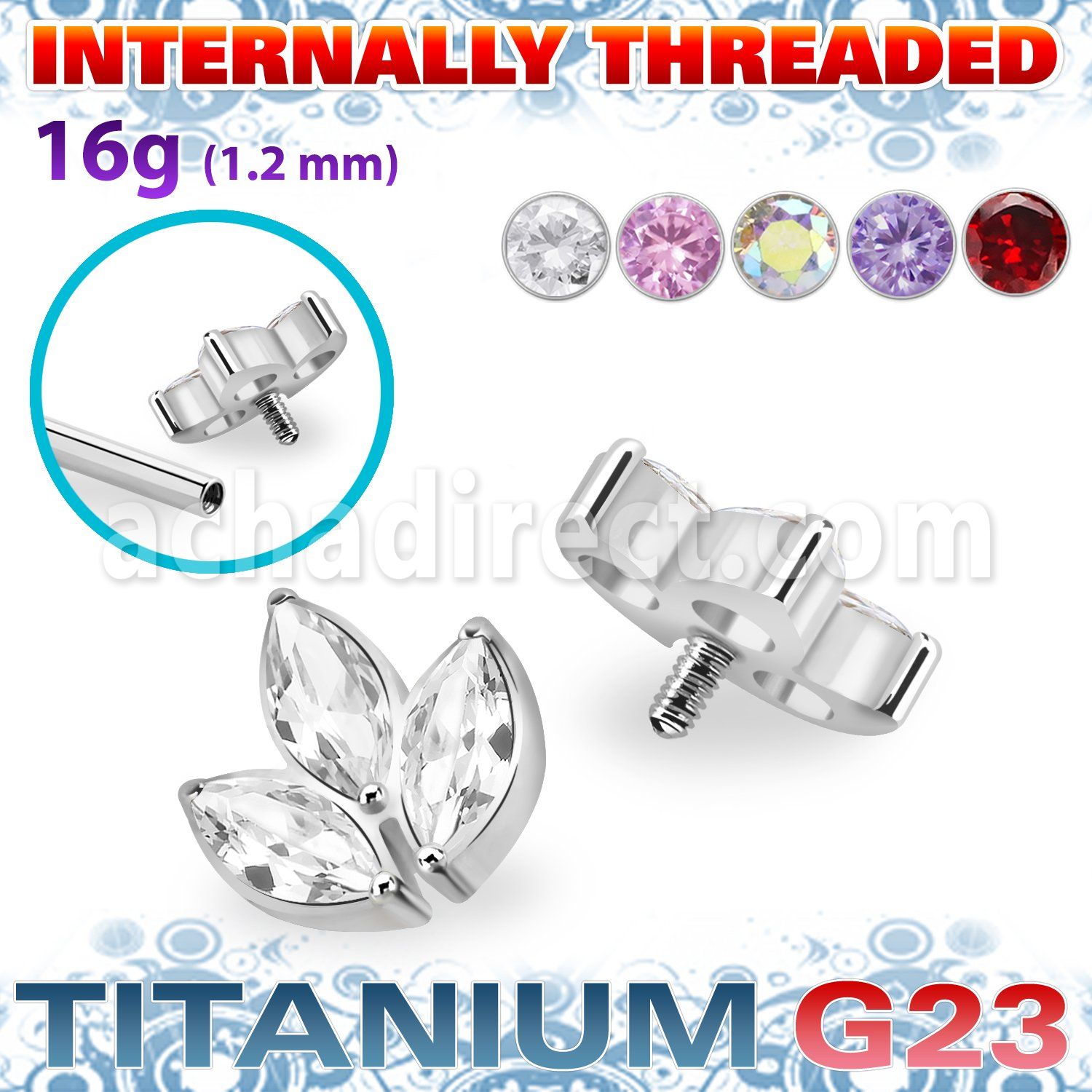 ushz30in titanium g23 leaf top three marquise cz