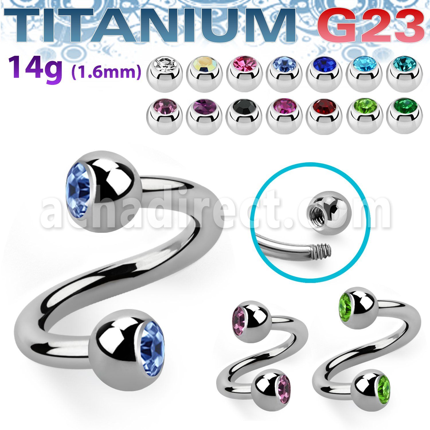 uspjb4 titanium g23 spiral with two 4mm bezel set balls