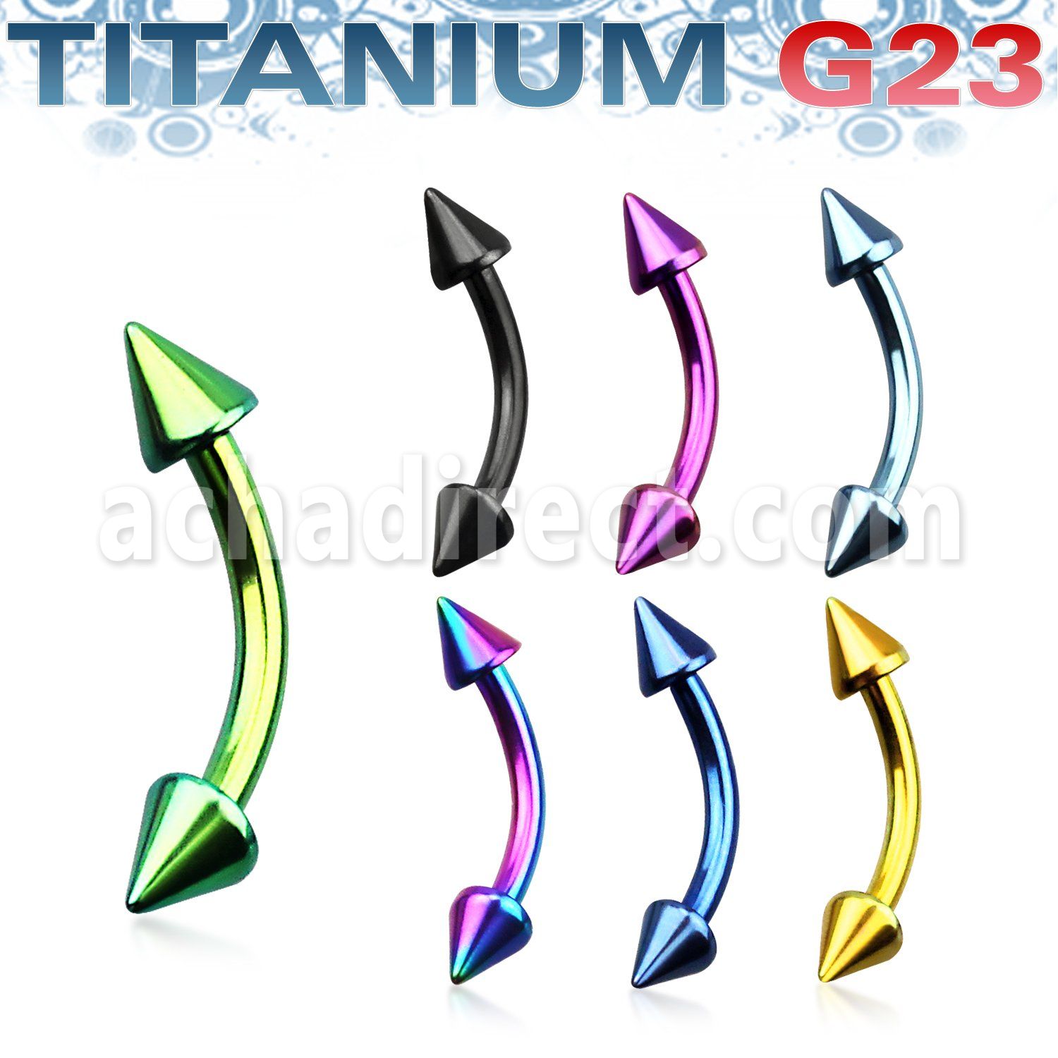 utbnecn anodized titanium g23 eyebrow banana ring with 3mm cones