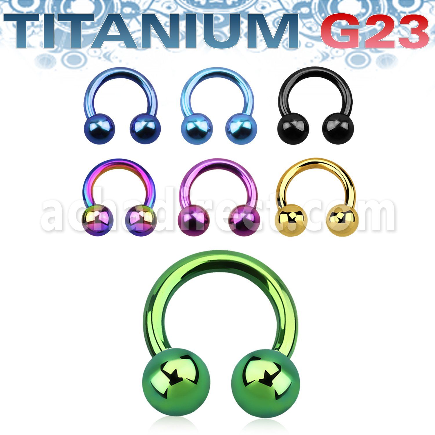 utcbb5 anodized titanium g23 circular barbell, 14g 5mm balls