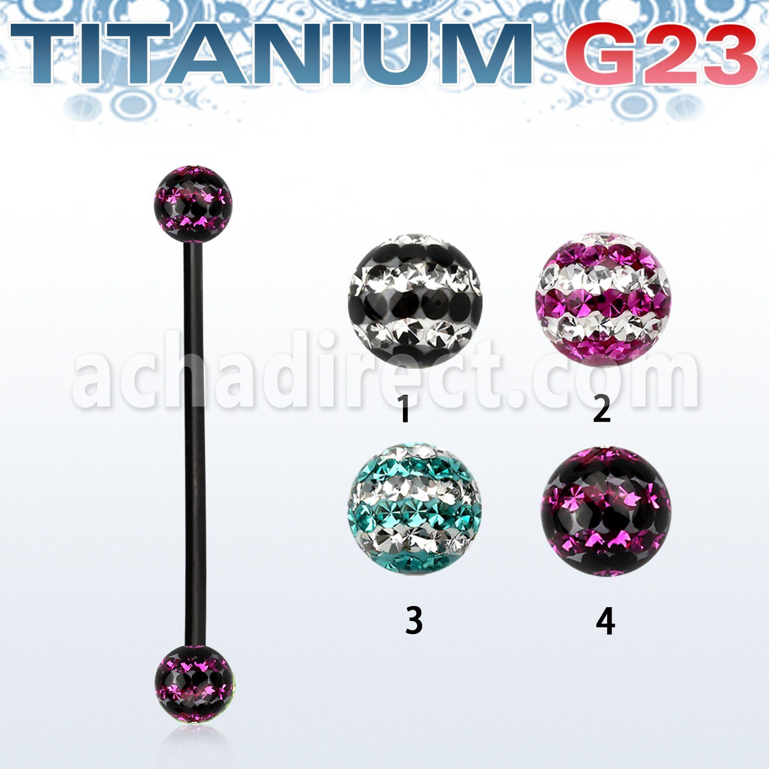 utinfr5d anodized titanium g23 barbell w 5mm tri line balls