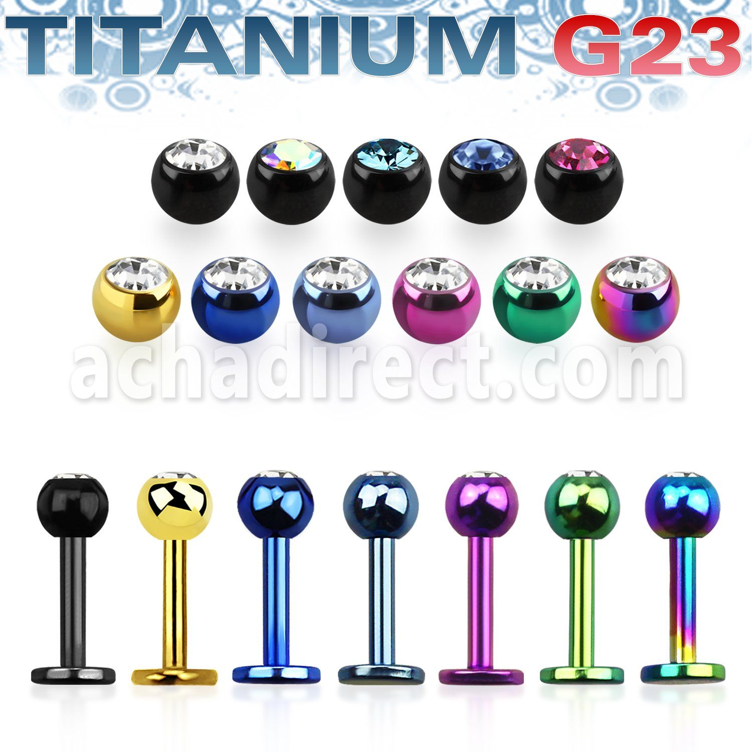 utlbc4 anodized titanium g23 labret w 4mm bezel set jewel ball