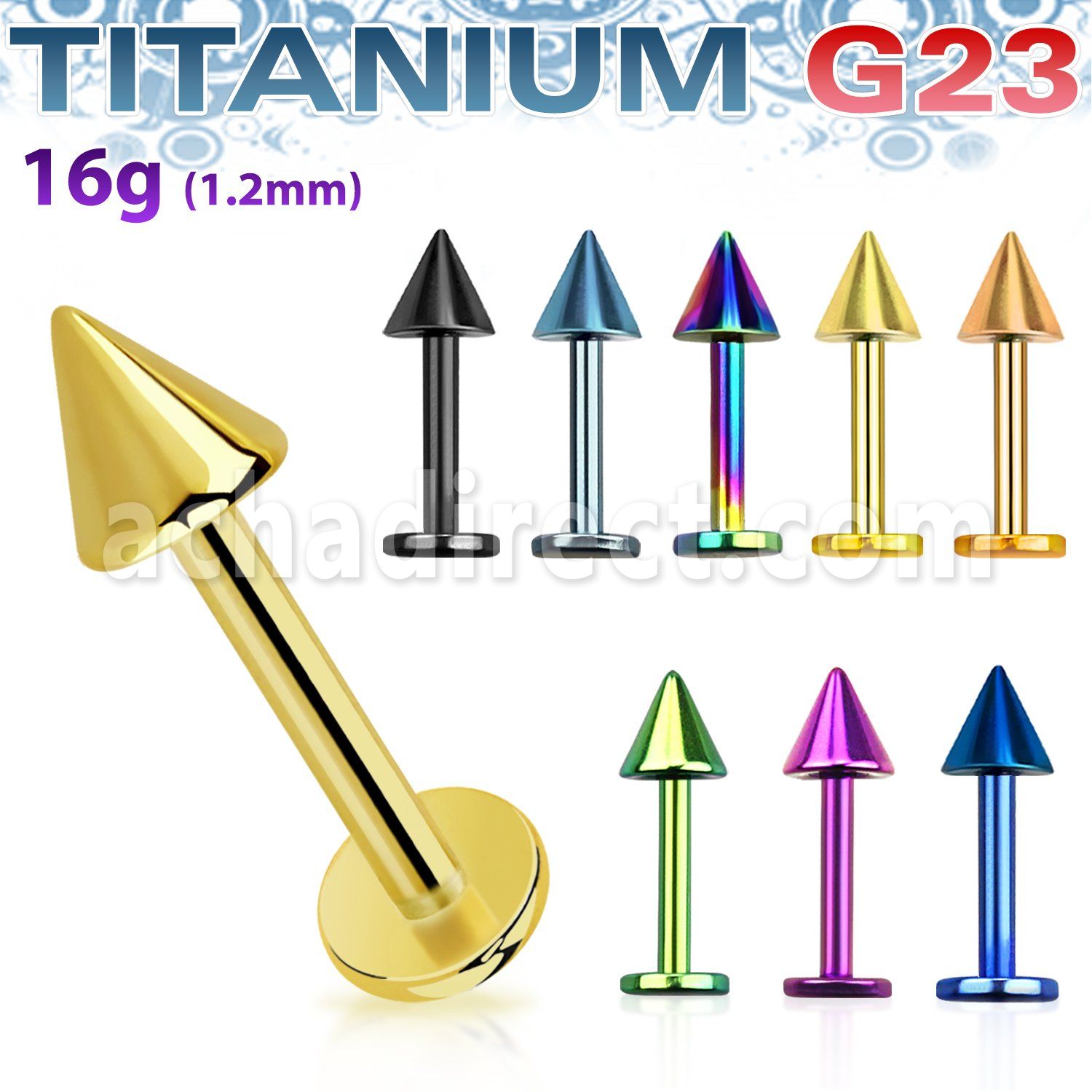 utlbcn4s anodized titanium g23 labret with a 4mm cone