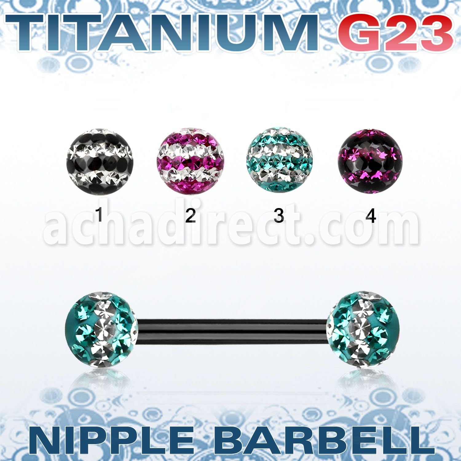 utnpfr5d anodized titanium barbell w 5mm tri line ferido balls
