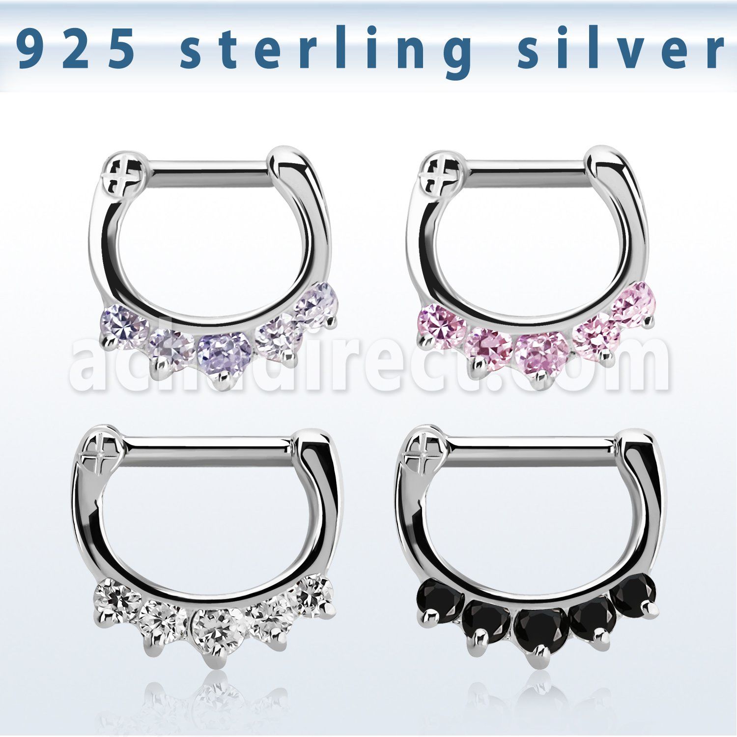 vsepq14 silver septum clicker 14g w 1 big cz 4 small cz
