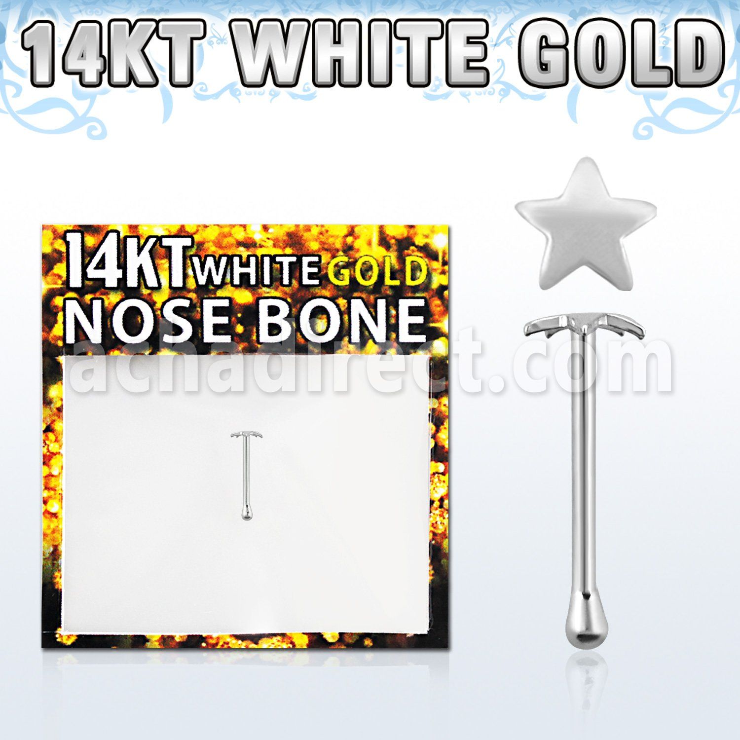 wbst1 14kt white gold nose bone with 2 5mm plain star top