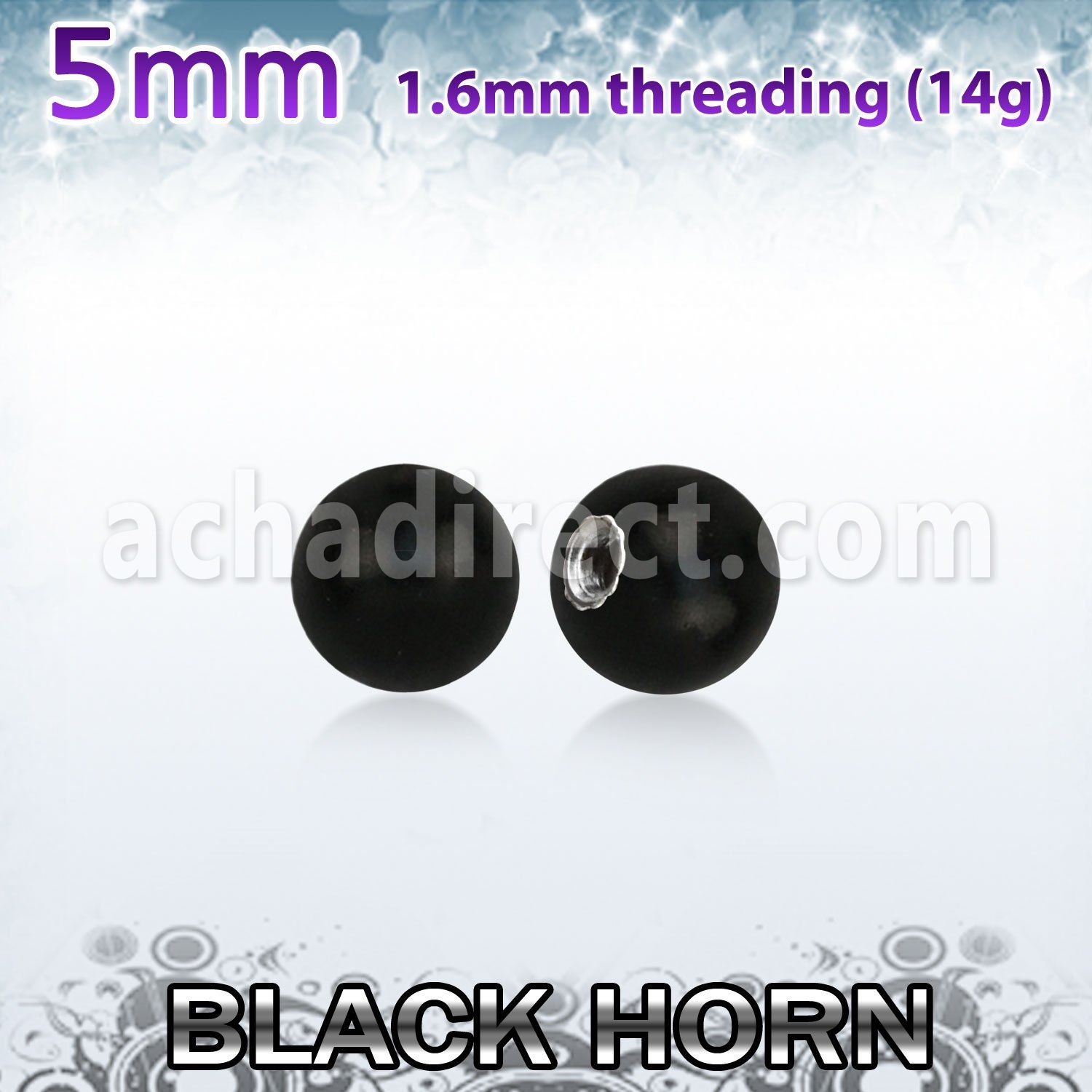 wkball5 5mm black horn ball with a 316l steel 1.6mm threading