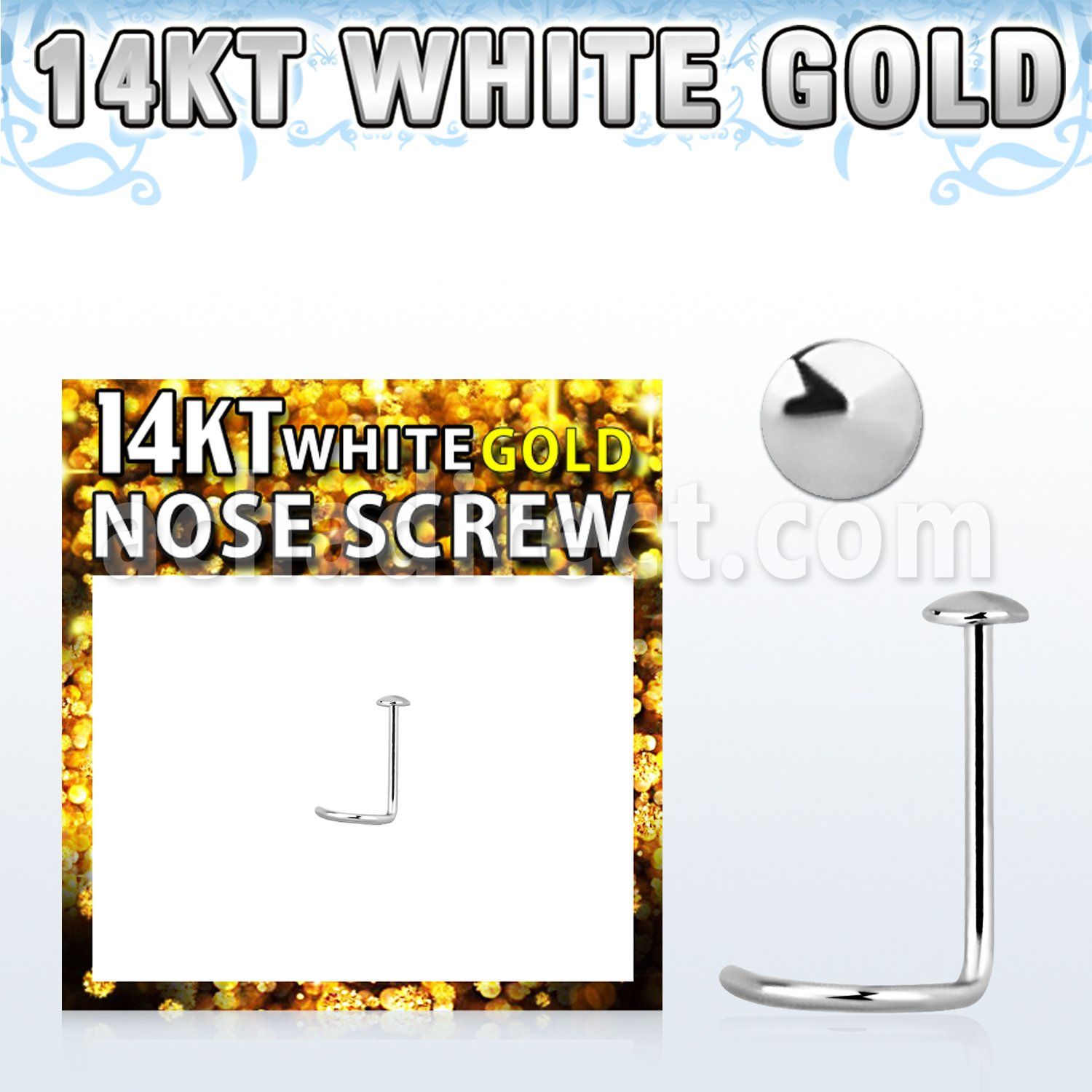 wsrd 14kt white nose screw w 2mm plain gold round top