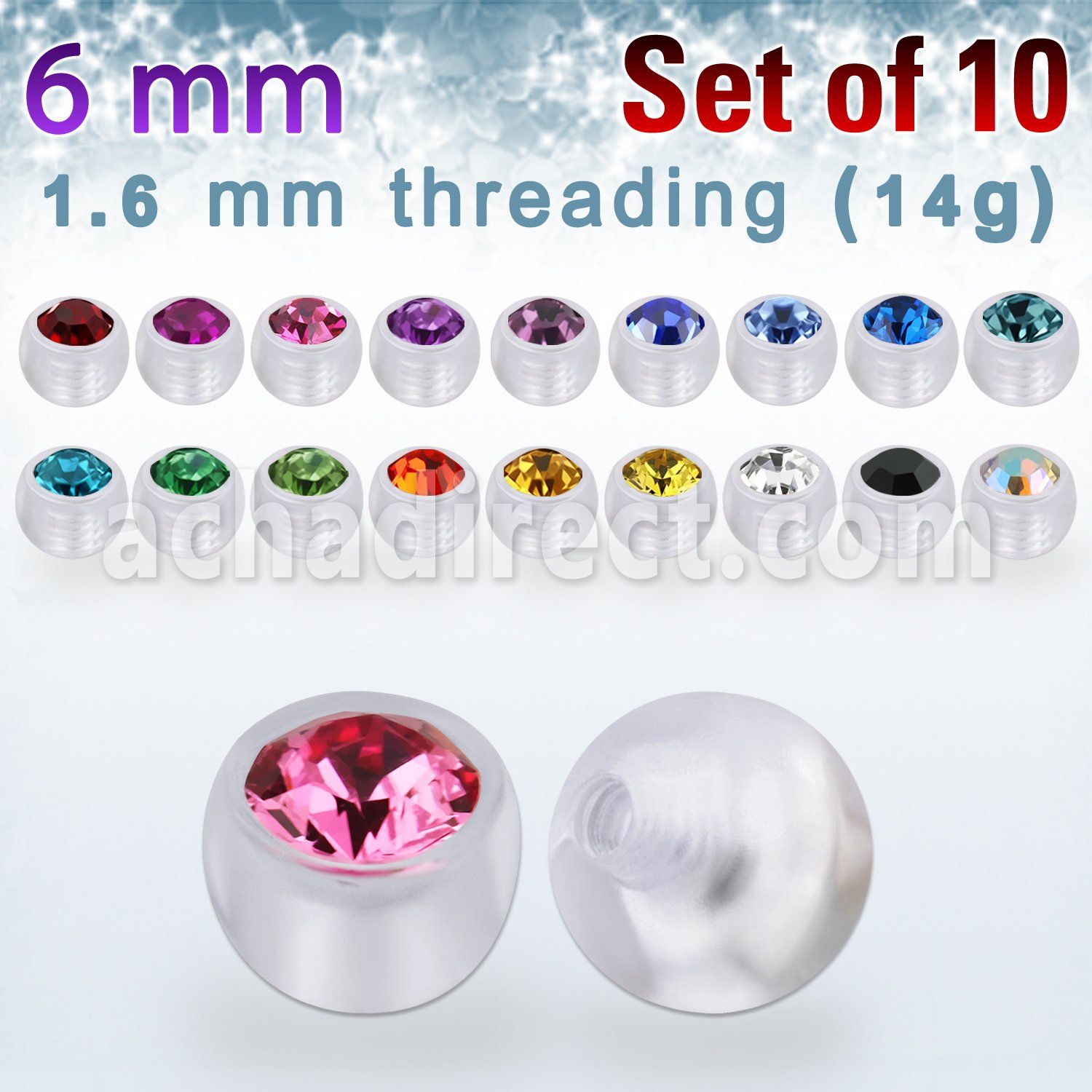 xajb6 set w 6mm bio flex balls w beze set crystal thread 1.6mm