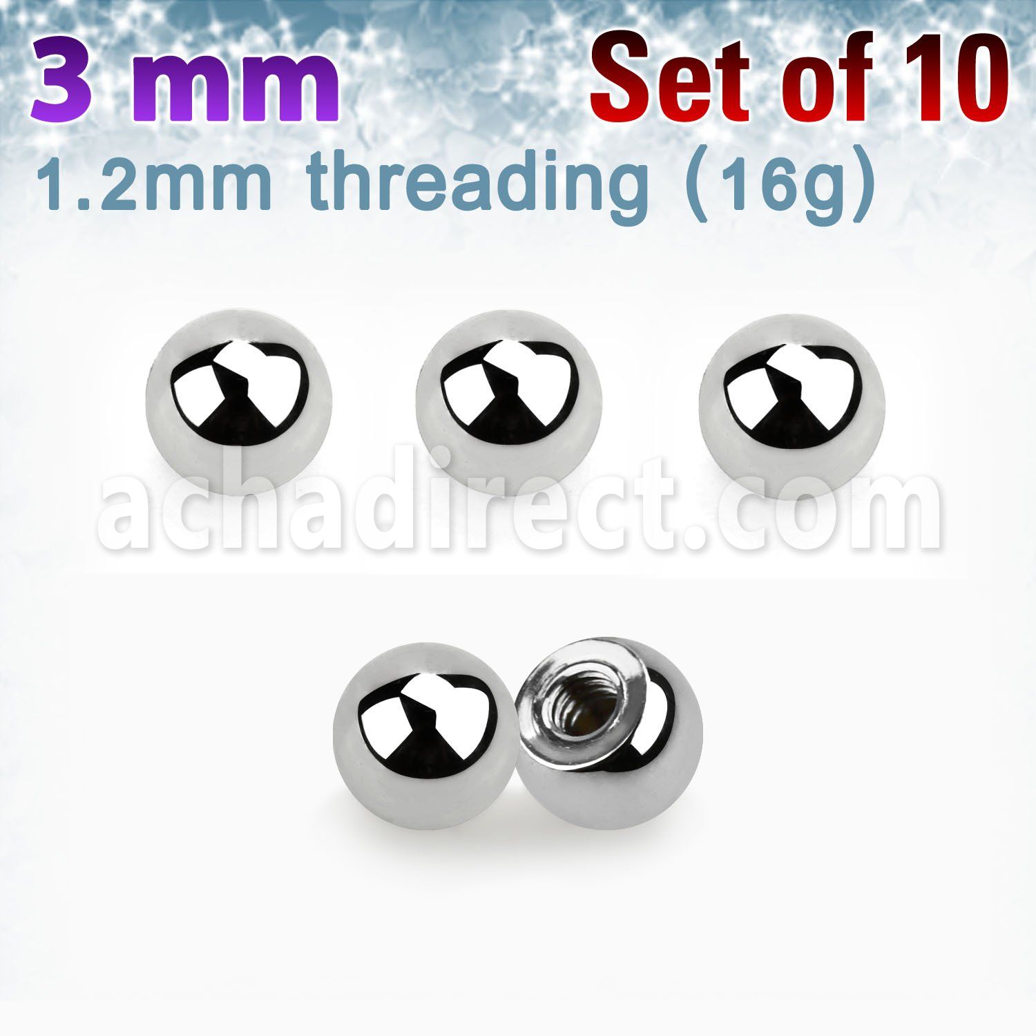 xbal3 pack of 10 pcs of 3mm high polished 316l steel balls