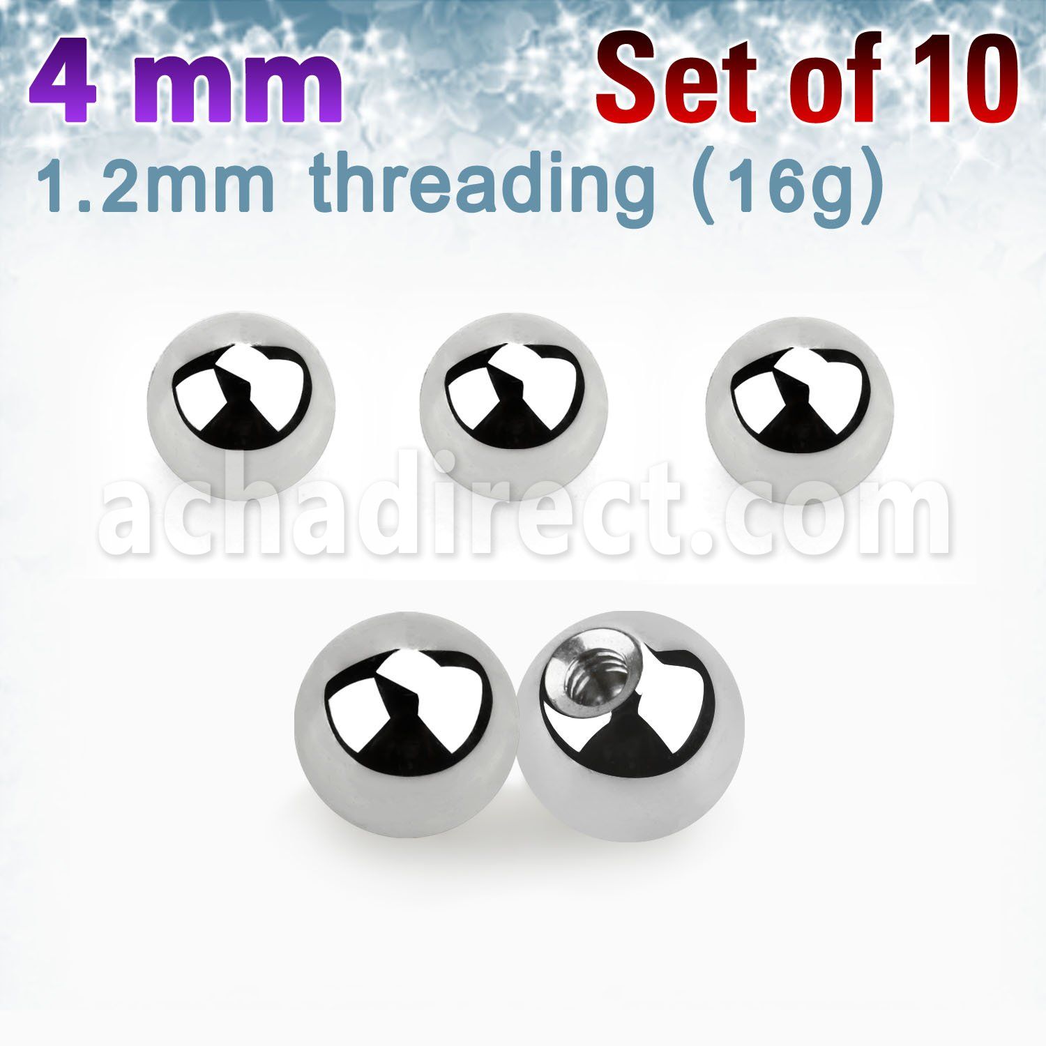 xbal4s pack of 4mm high polished 316l steel balls threading 16g