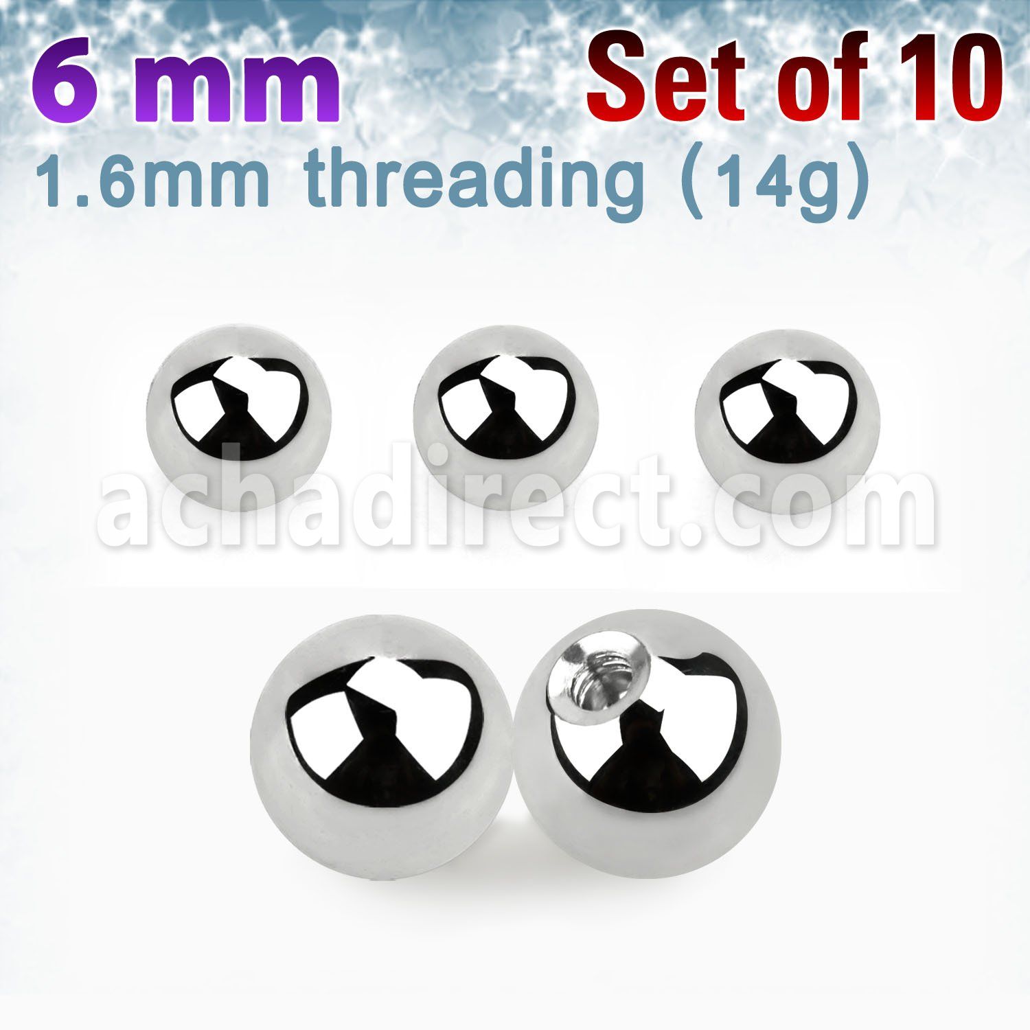 xbal6 pack of 6mm high polished surgical steel balls