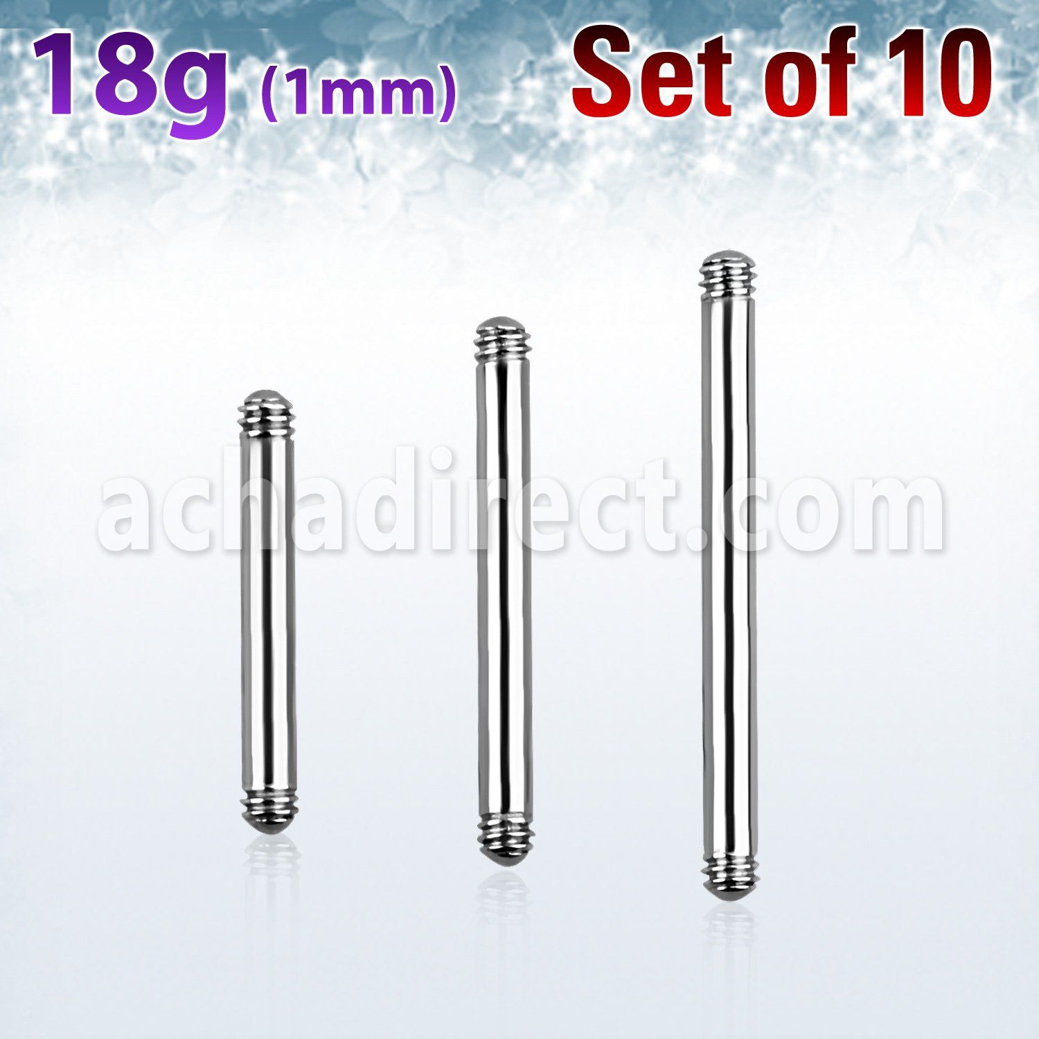 xbb18g pack of 316l steel barbell posts w threading 18g 1mm