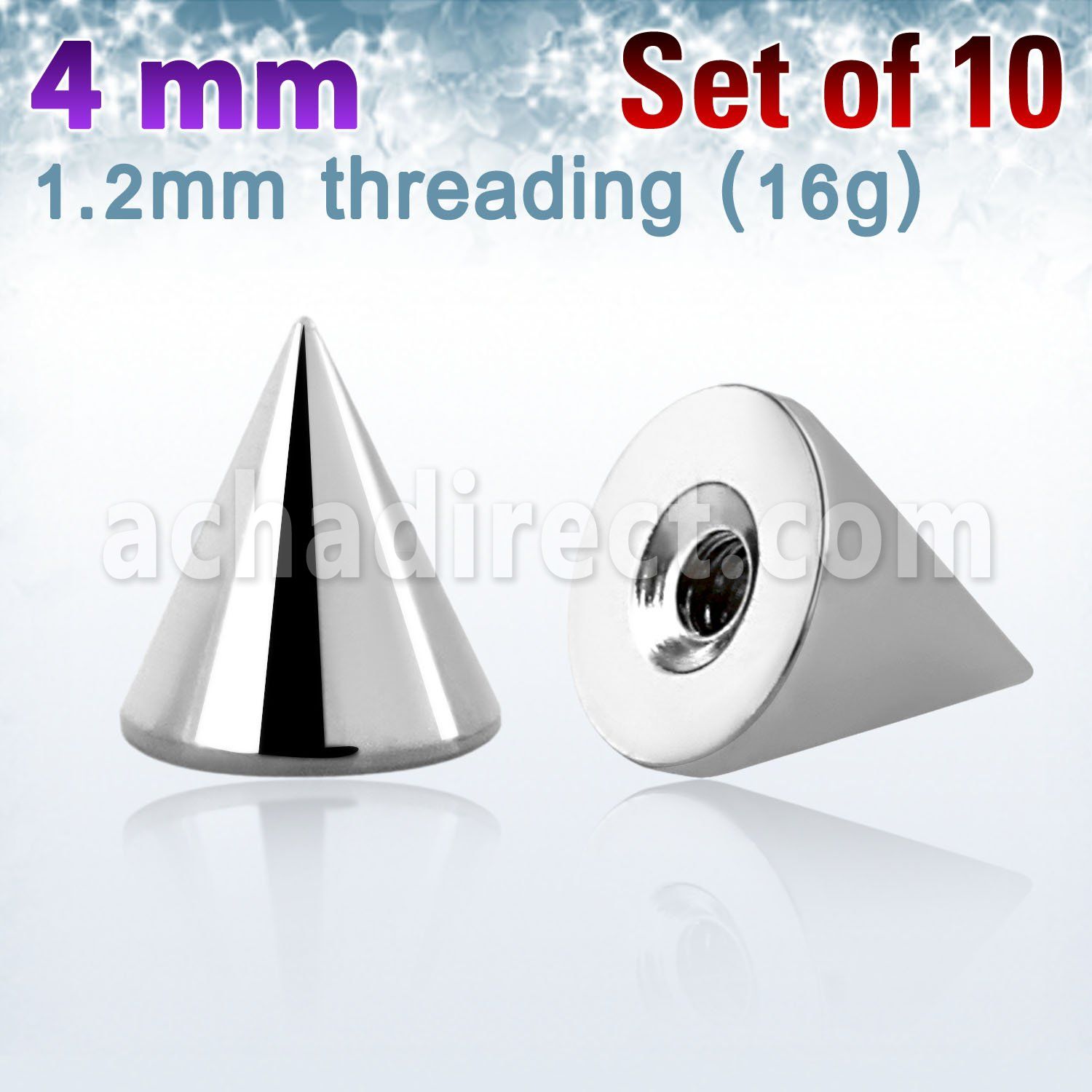 xcn4s pack of 10 pcs of 4mm high polished 316l steel cones