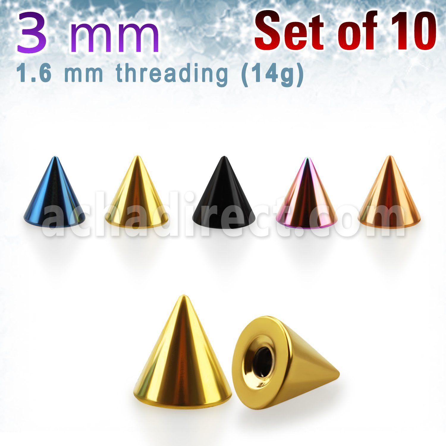 xcnt3g pack of 10 pcs of 3mm anodized surgical steel cones