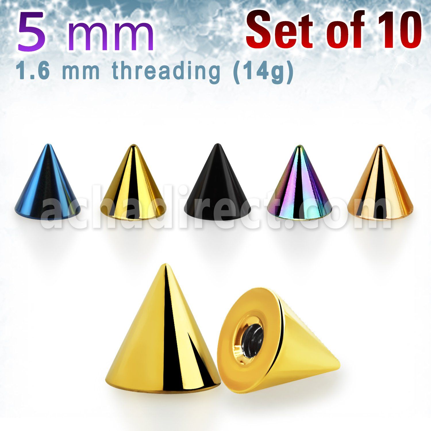 xcnt5g pack of 10 pcs of 5mm anodized surgical steel cones
