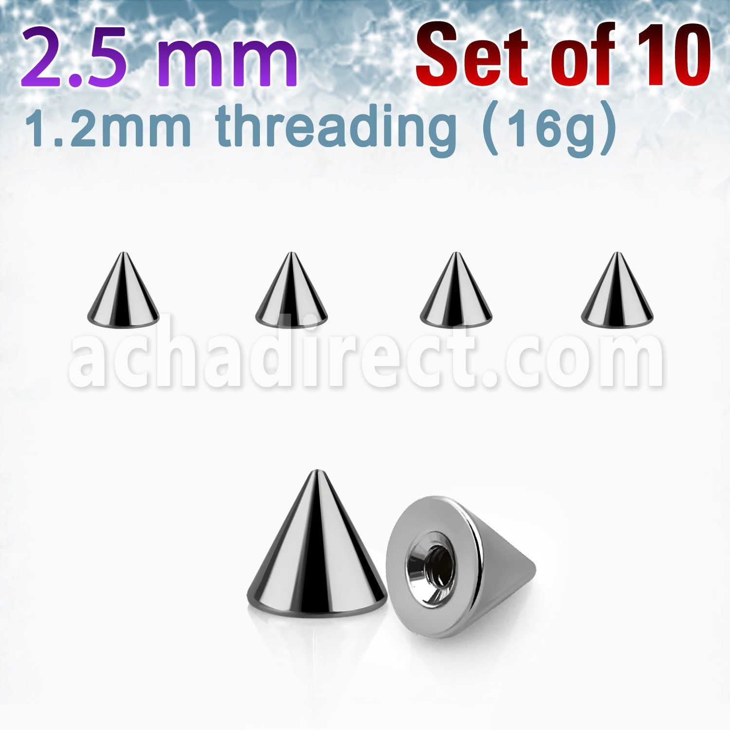 xcon25 pack of 10 pcs of 2 5mm high polished 316l steel cones