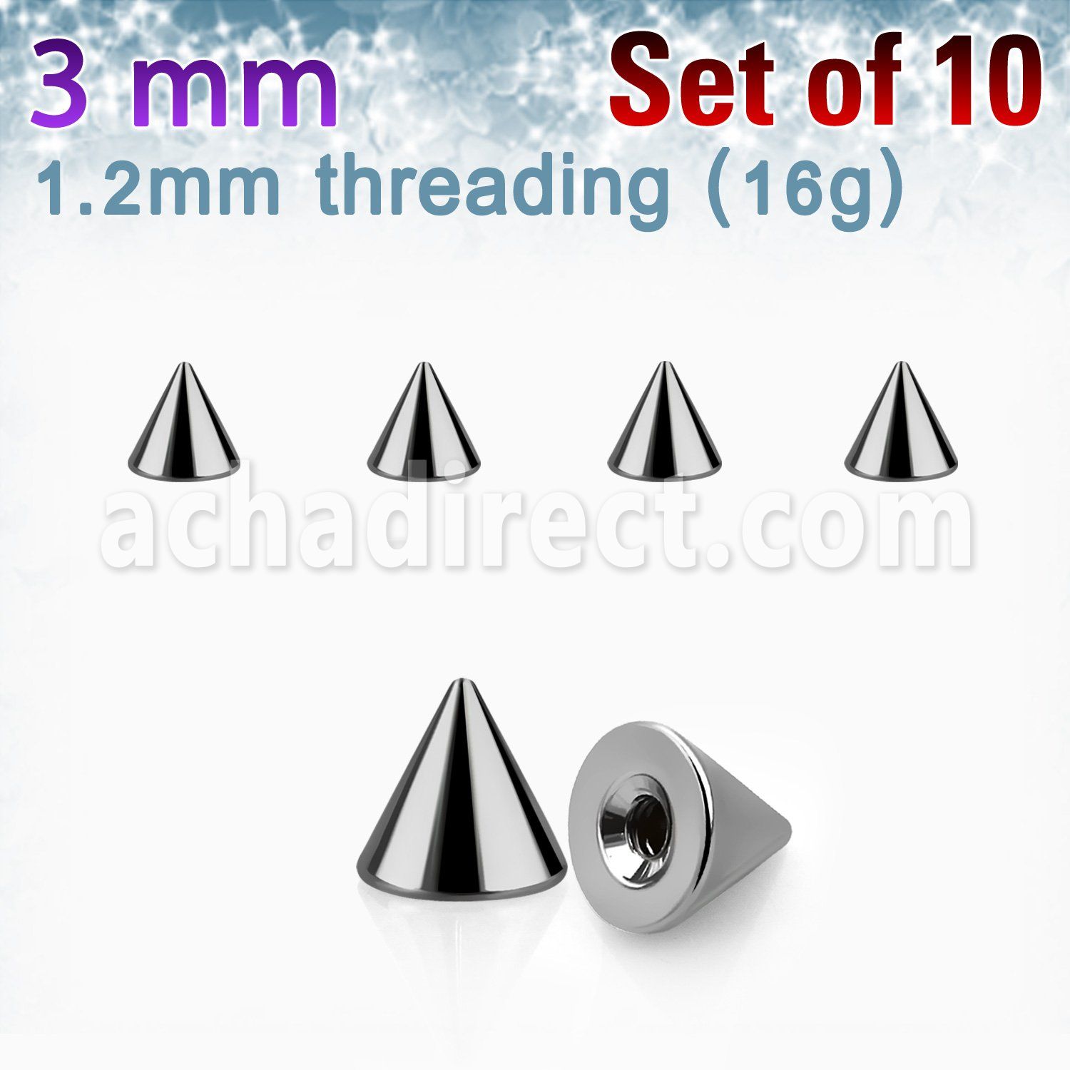 xcon3 pack of 10 pcs of 3mm high polished 316l steel cones