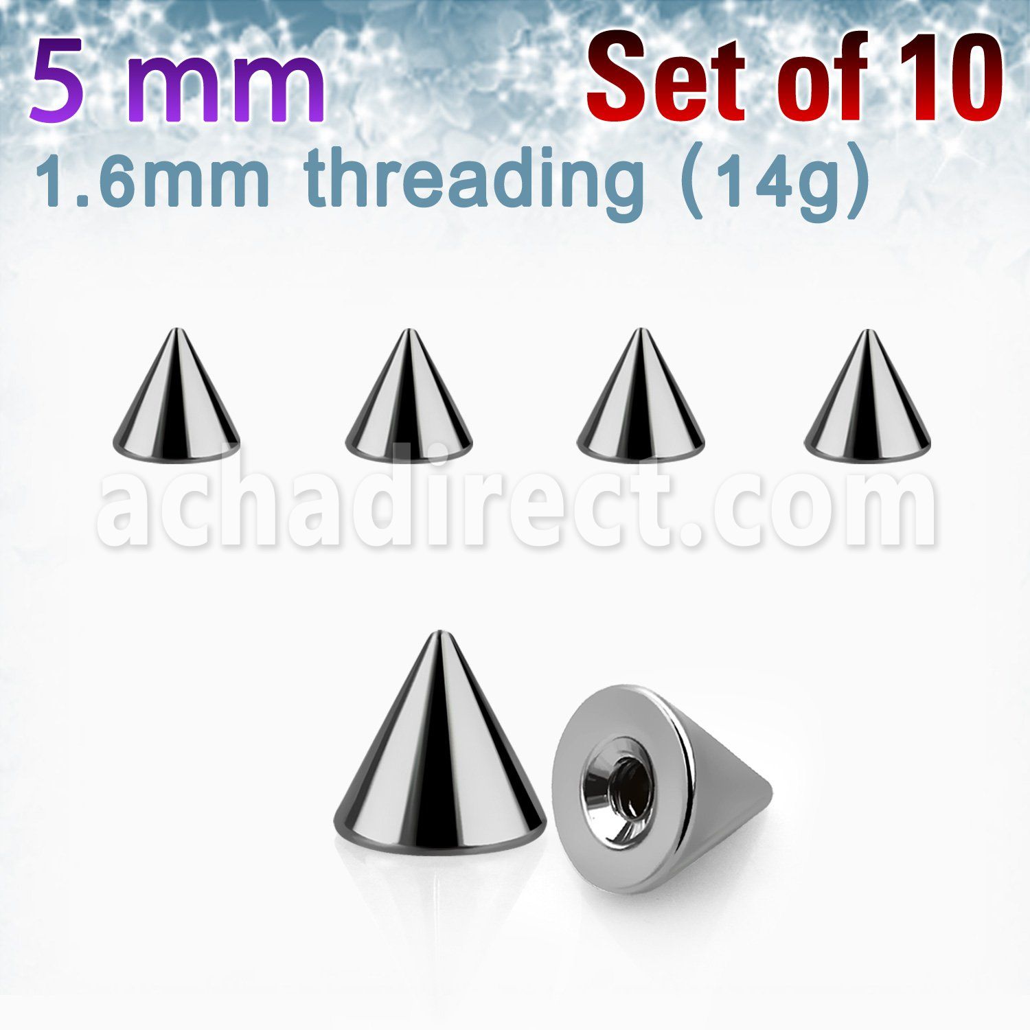 xcon5 pack of 10 pcs of 5mm high polished 316l steel cones