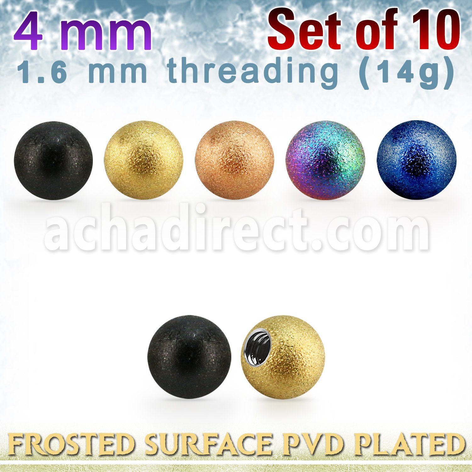 xfobt4g set w 4mm pvd plated steel ball w frosted surface 1.6mm