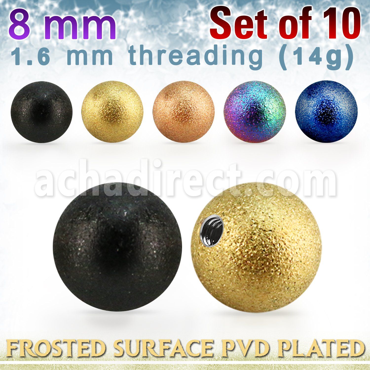 xfobt8g set w 8mm pvd plated steel ball w frosted surface 1.6mm