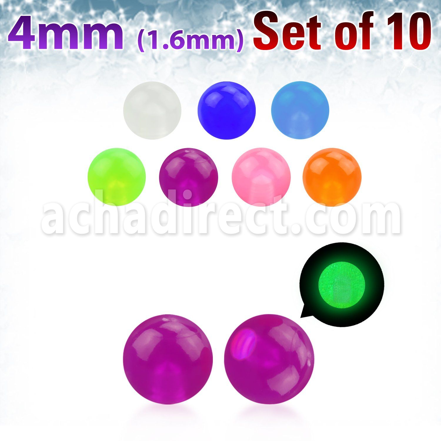 xglb4 pack of 4mm glow in the dark acrylic balls 1 2mm thread