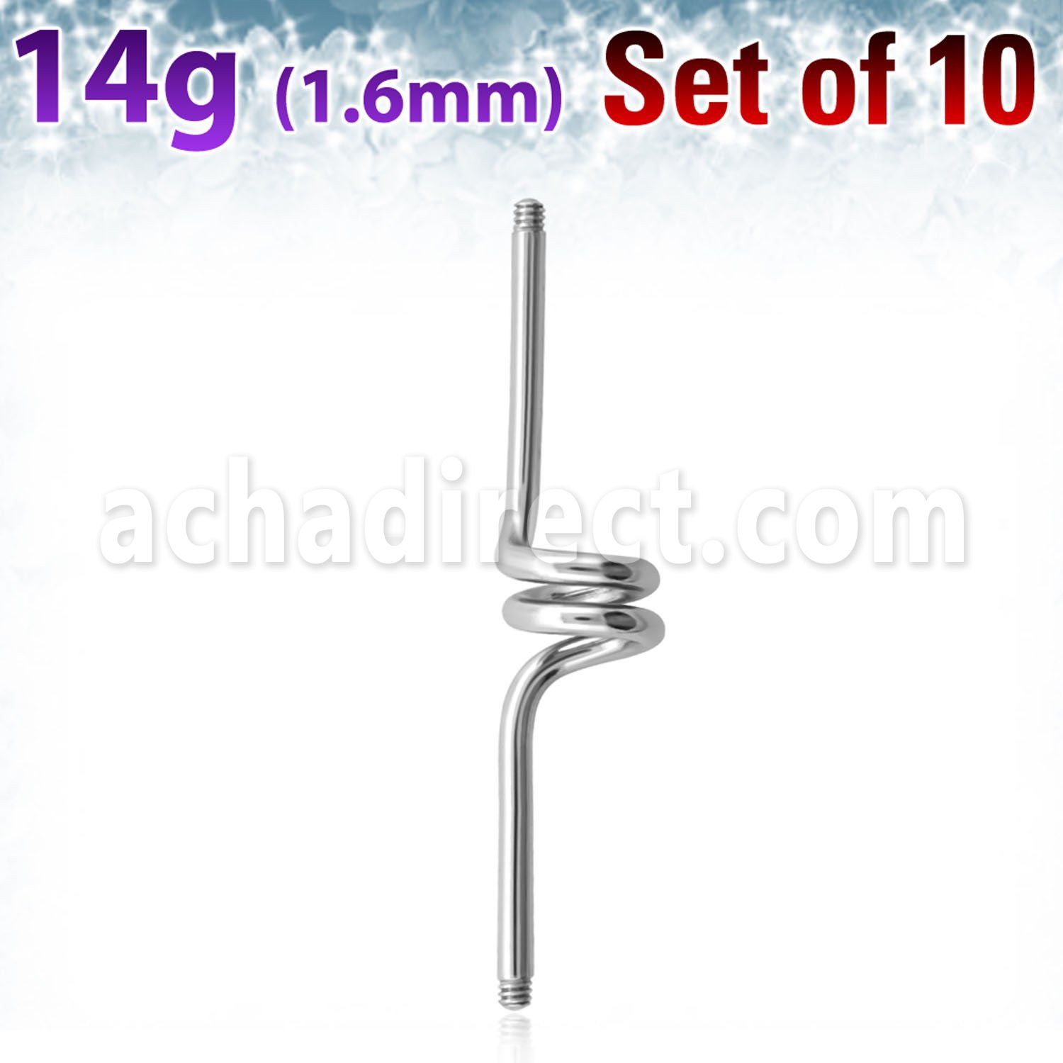 xinc14g pack of 10 pcs of 316l steel industrial twister barbell
