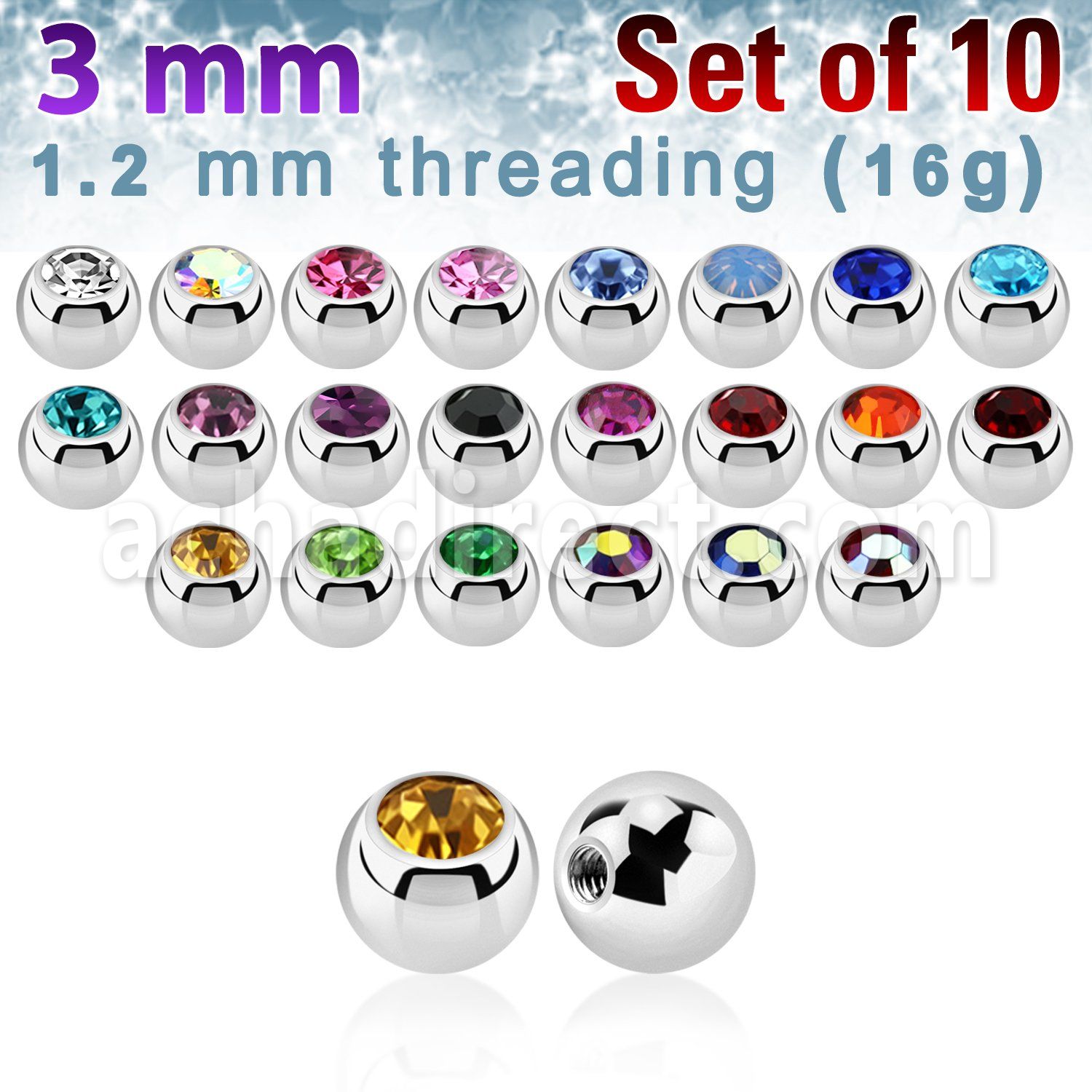 xjb3 pack of high polished 316l steel balls w bezel crystal