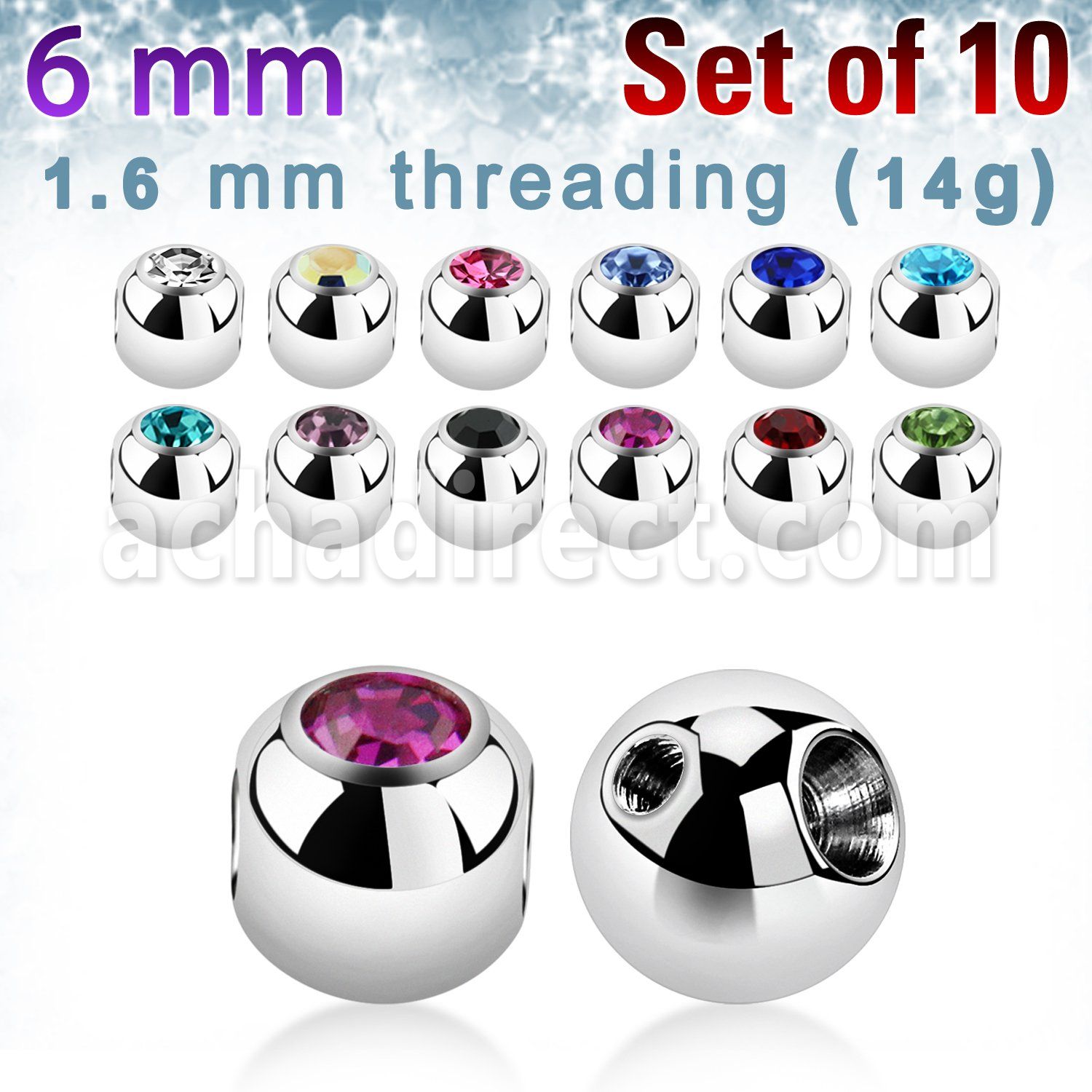 xjb6ho pack 10 6mm steel through hole ball w bezel set crystal